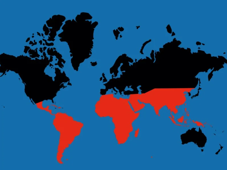 Stylized map highlighting regions of the Global South