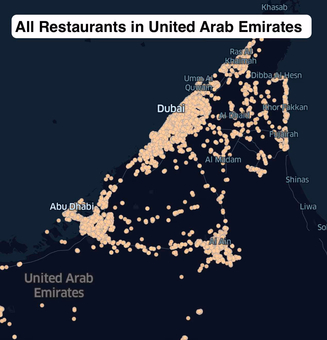 An image with a map of the UAE in the background and the text 'All restaurants in the United Arab Emirates'