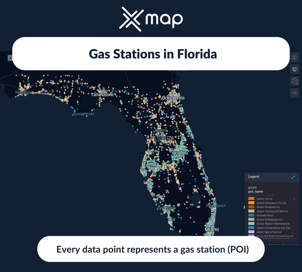 An image with a color-coded map of Florida in the background and the text 'Gas stations in Florida'
