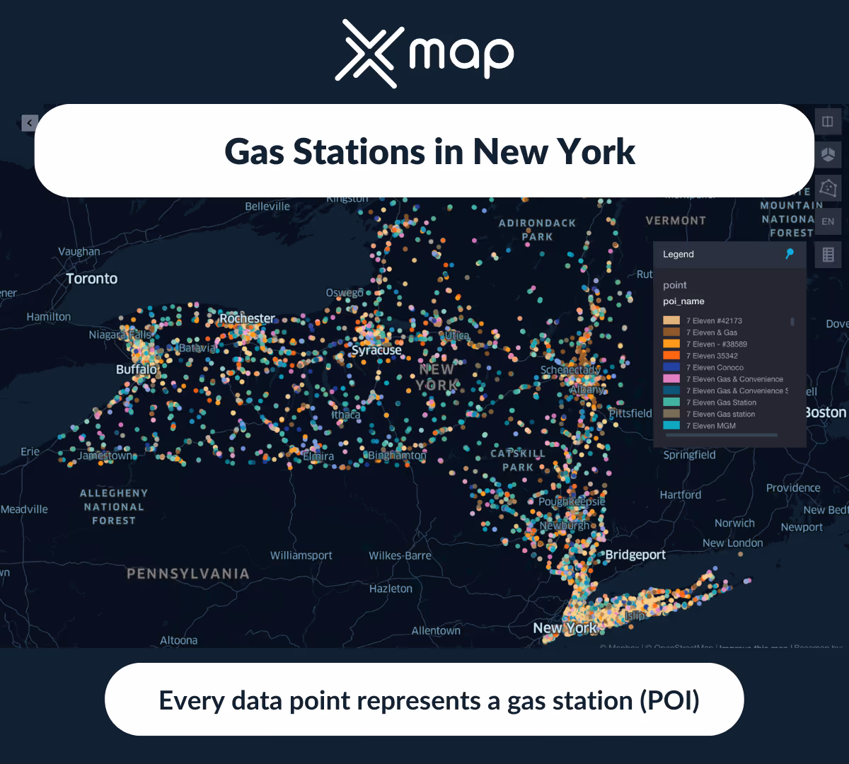 An image with the map of New York in the background and the text 'Gas stations in New York'