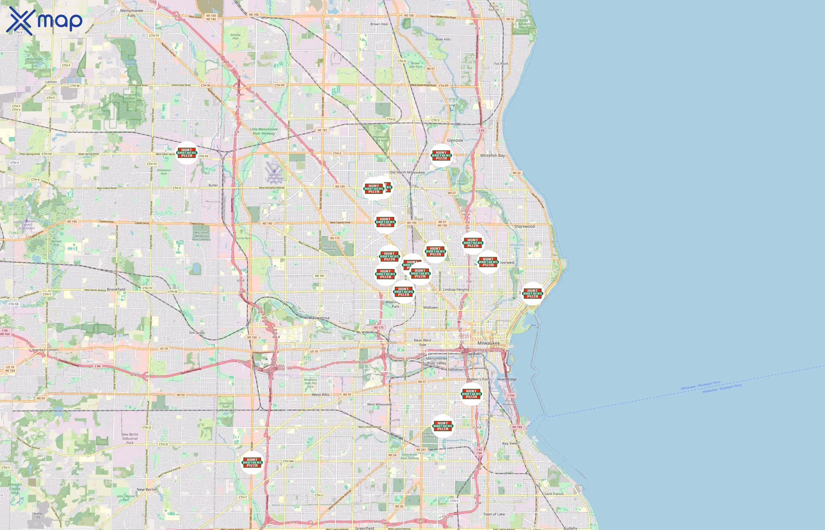 Hunt Brothers Pizza area coverage