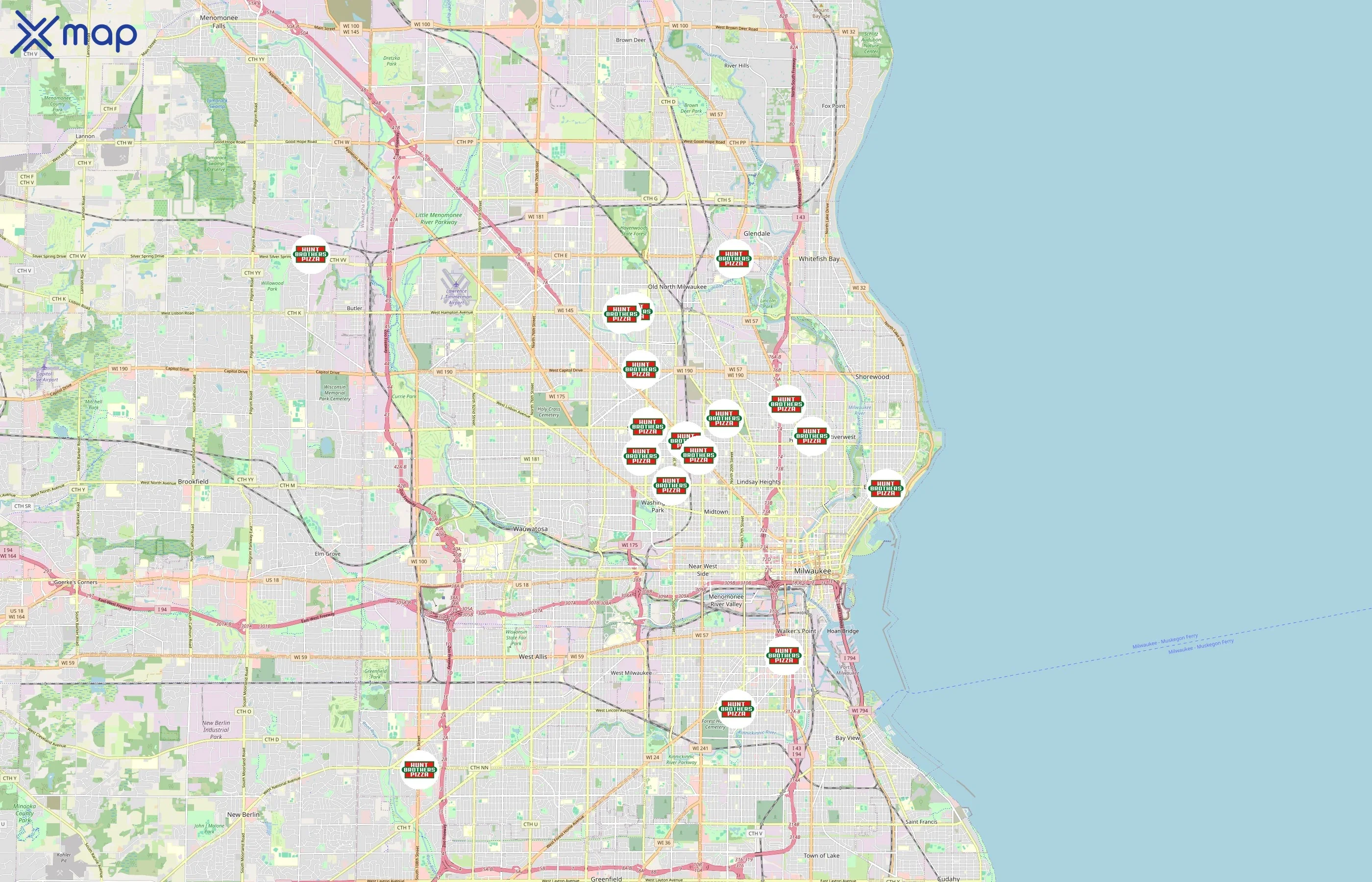 Hunt Brothers Pizza area coverage