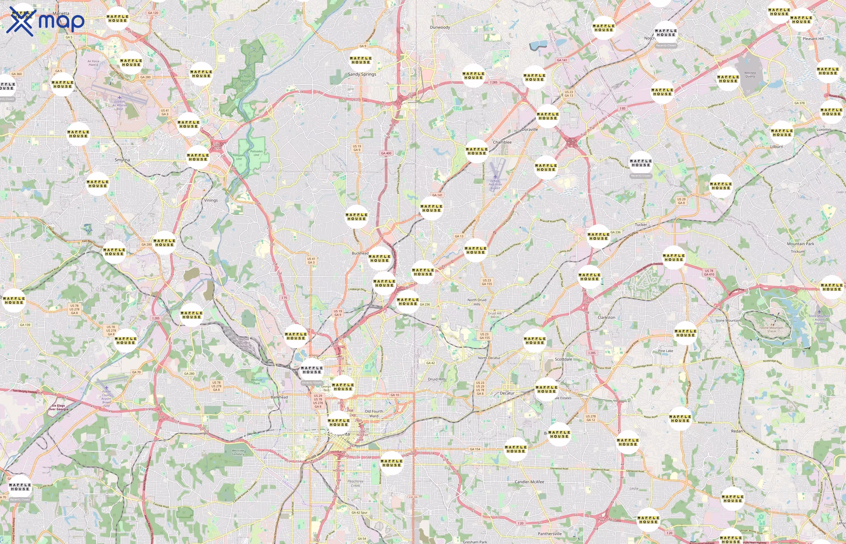 Waffle House area coverage