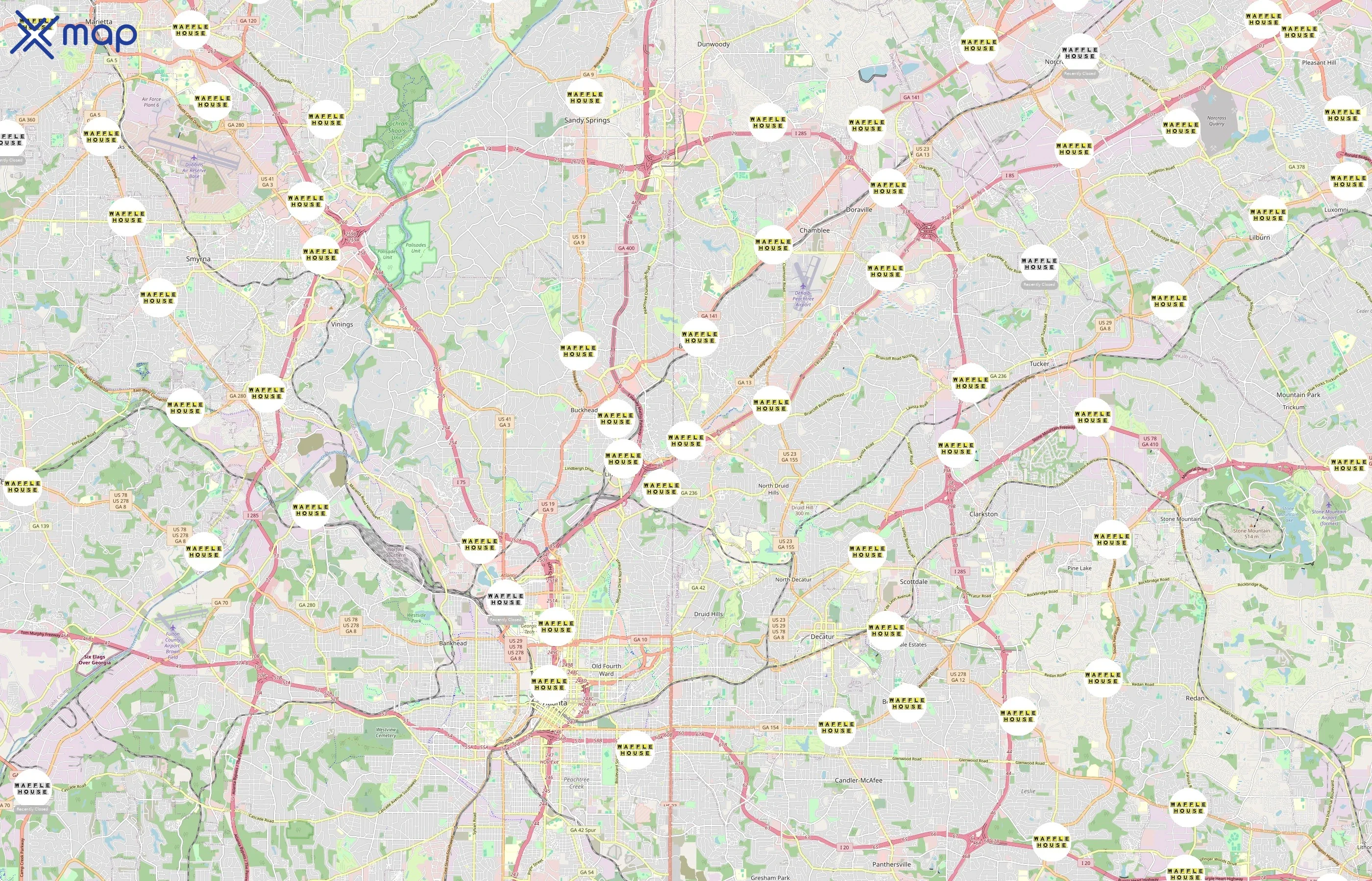 Waffle House area coverage