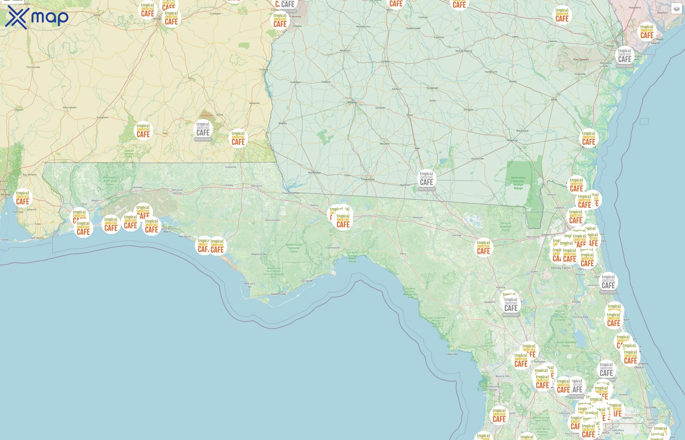 Tropical Smoothie Cafe street hotspots