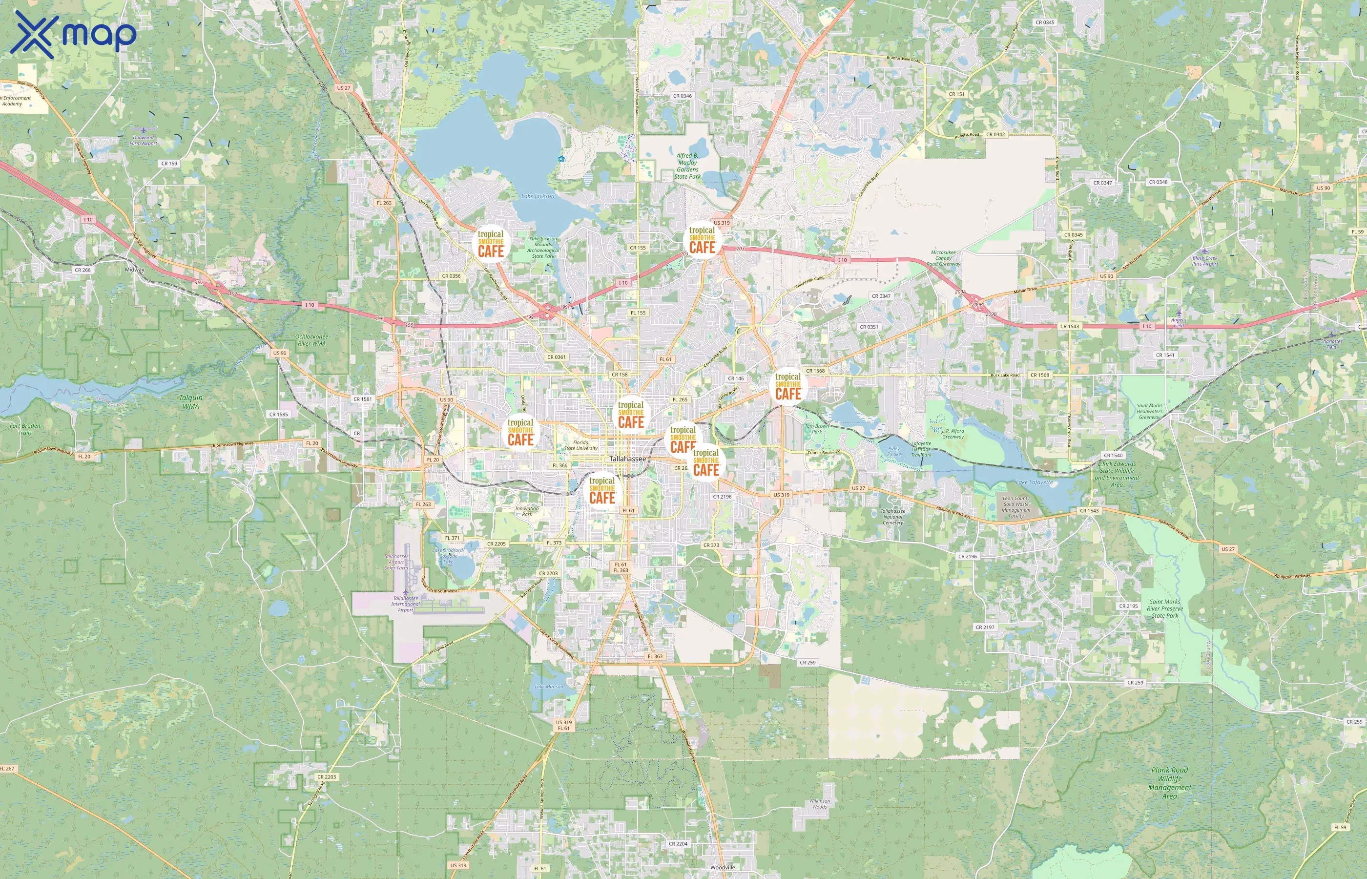 Tropical Smoothie Cafe area coverage