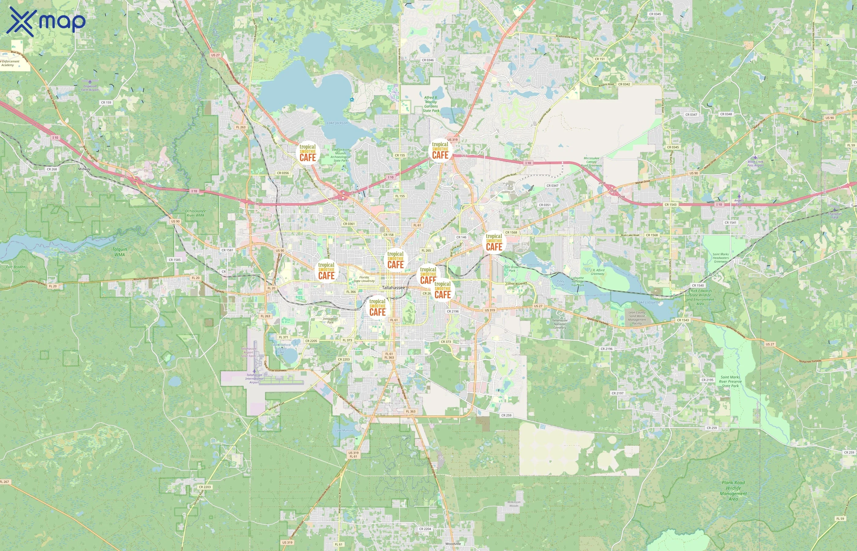 Tropical Smoothie Cafe area coverage