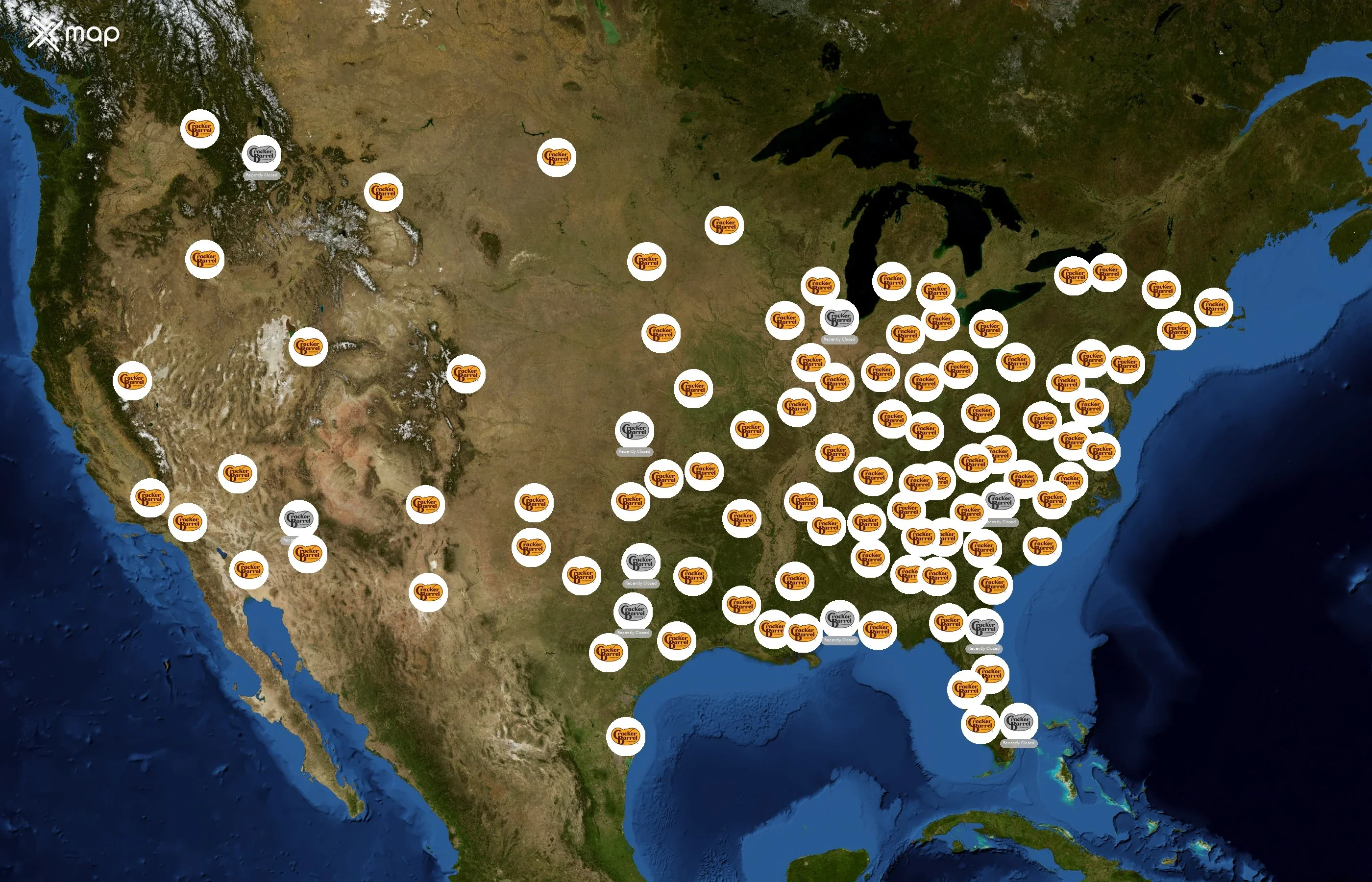 Cracker Barrel Old Country Store state distribution