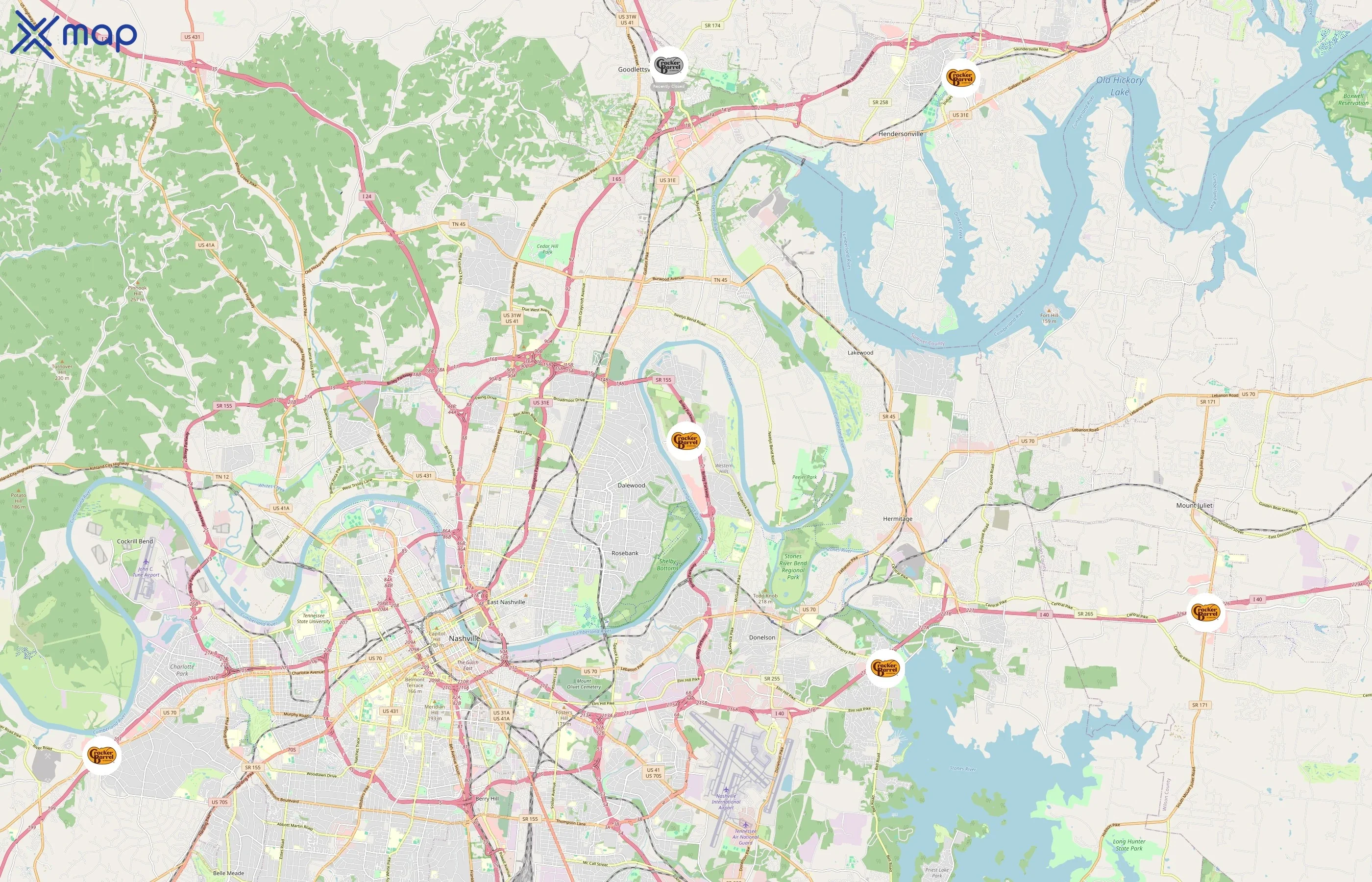 Cracker Barrel Old Country Store area coverage