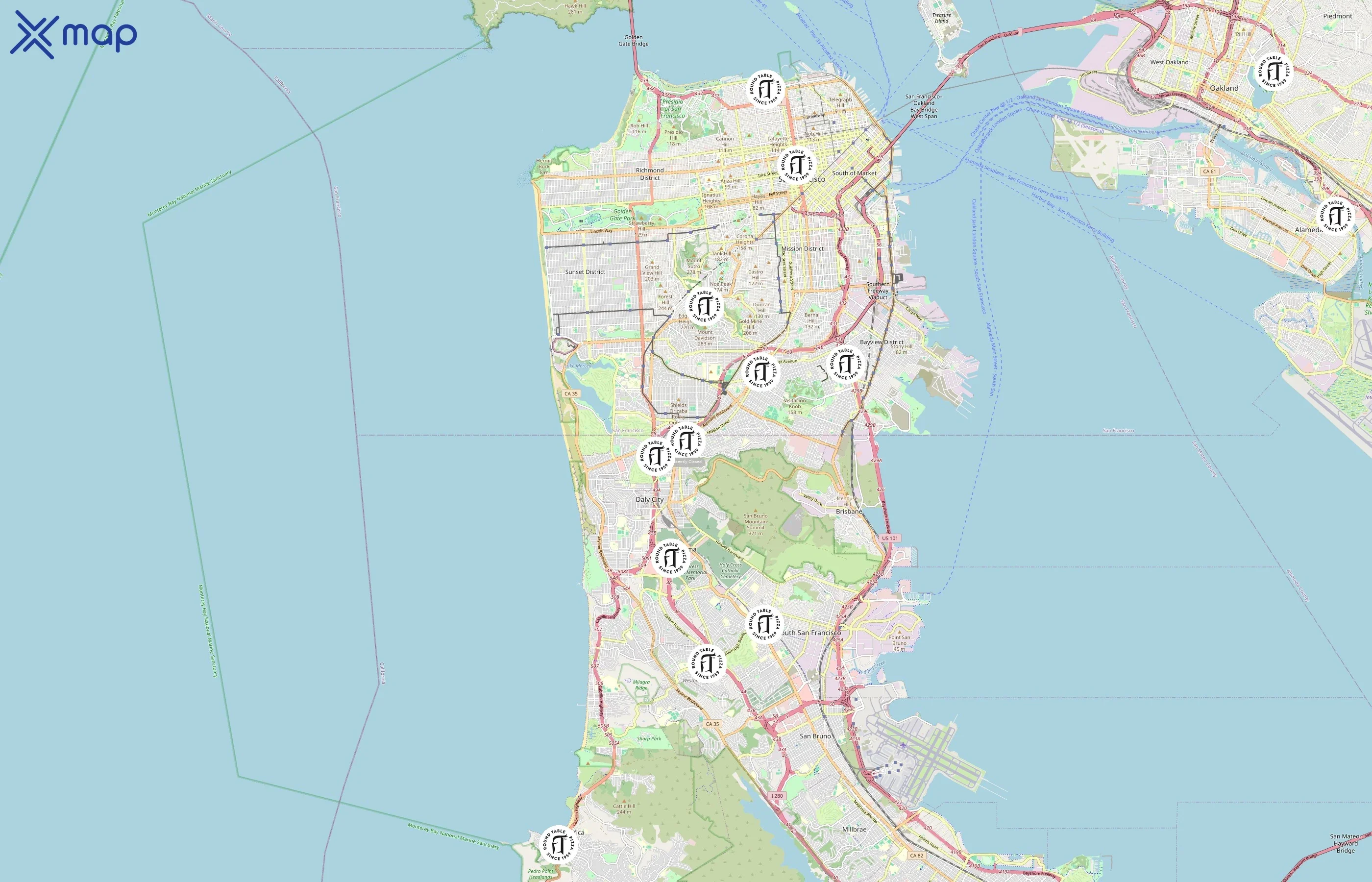 Round Table Pizza area coverage