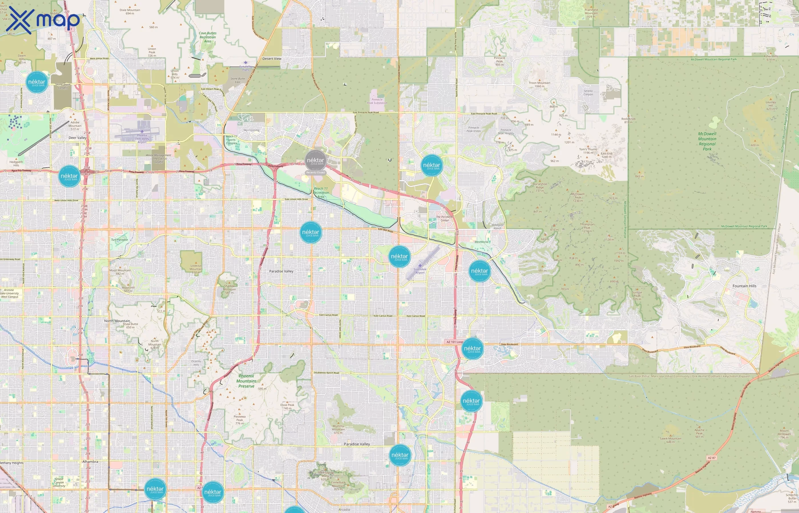Nekter Juice Bar area coverage