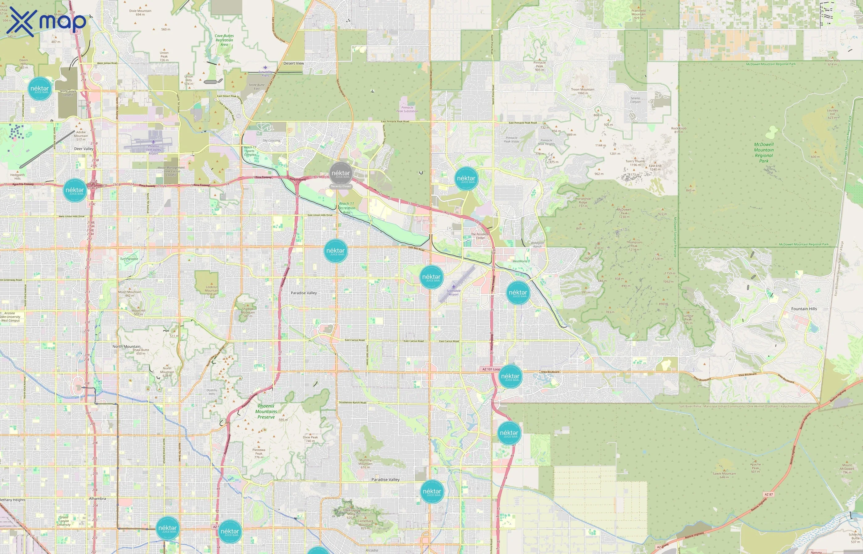 Nekter Juice Bar area coverage