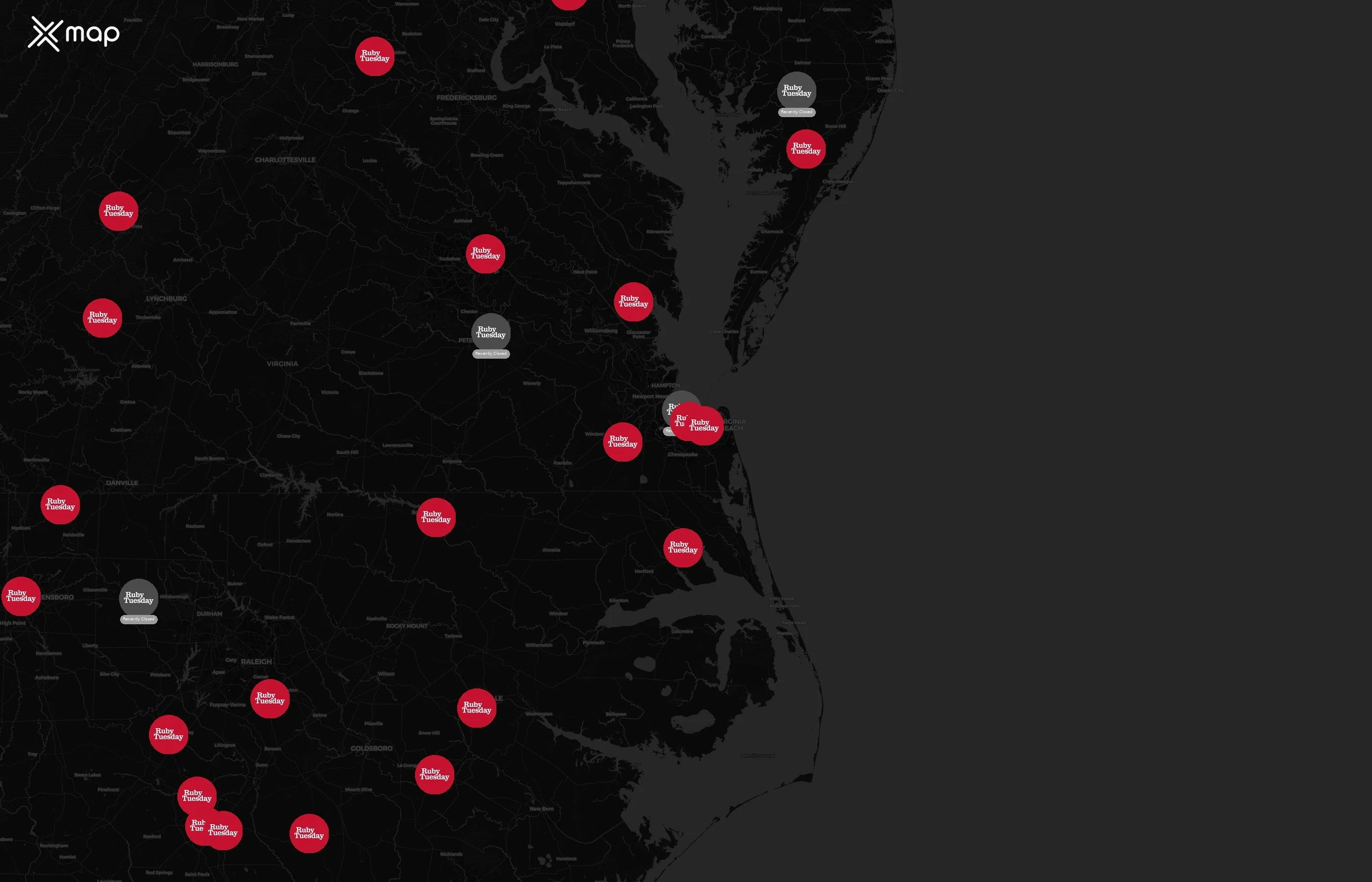 Ruby Tuesday city distribution