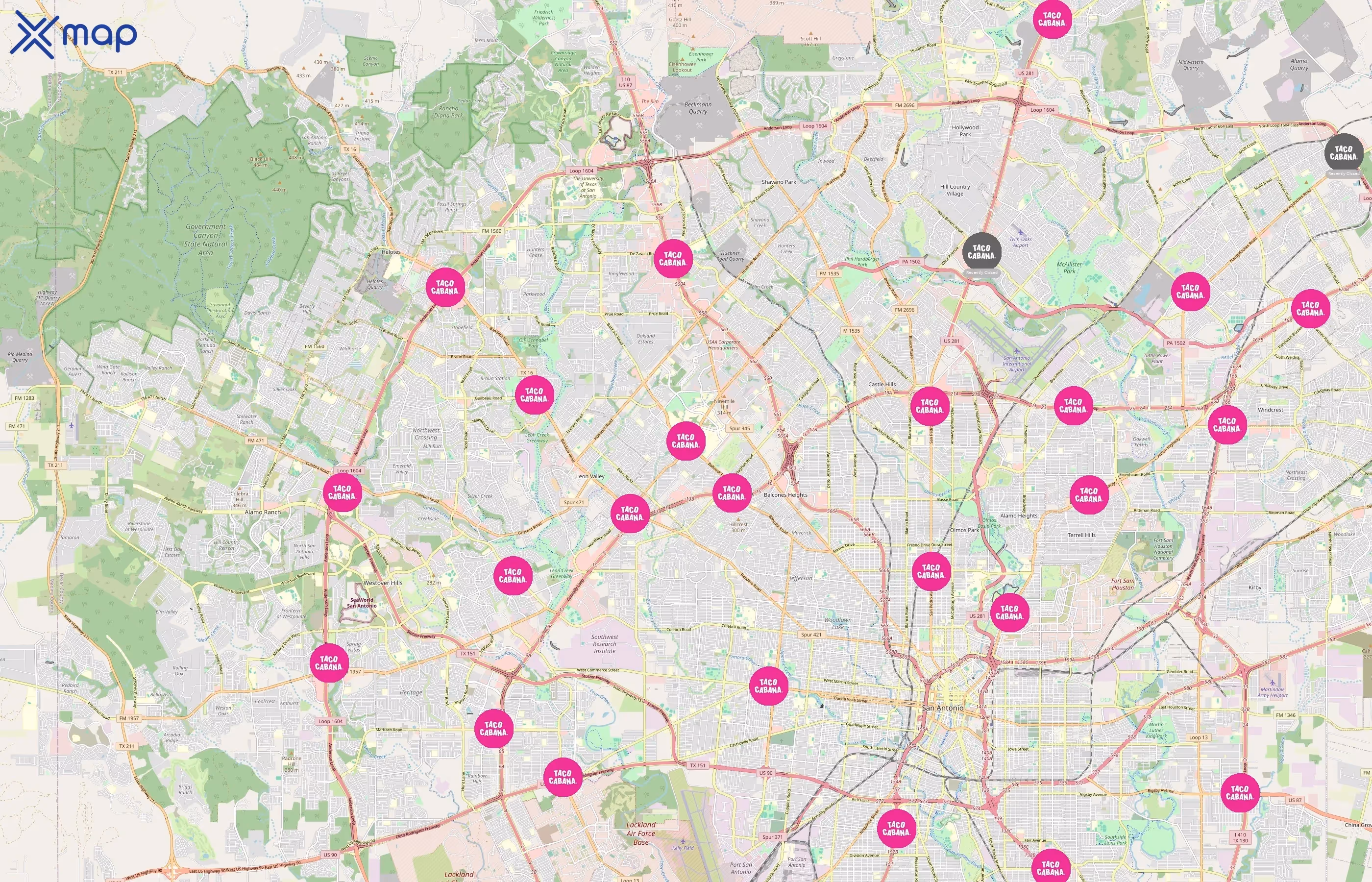 Taco Cabana area coverage