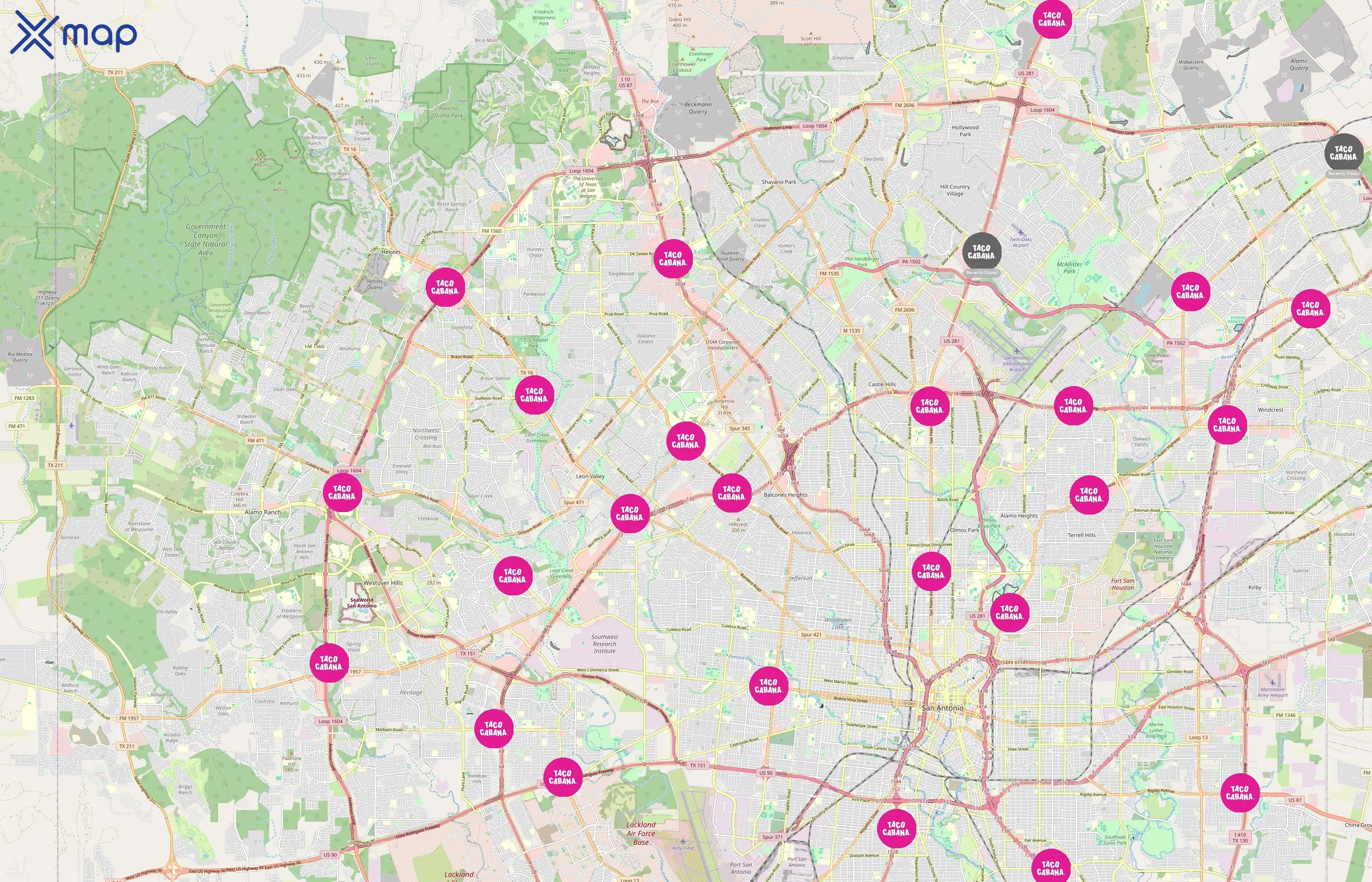 Taco Cabana area coverage