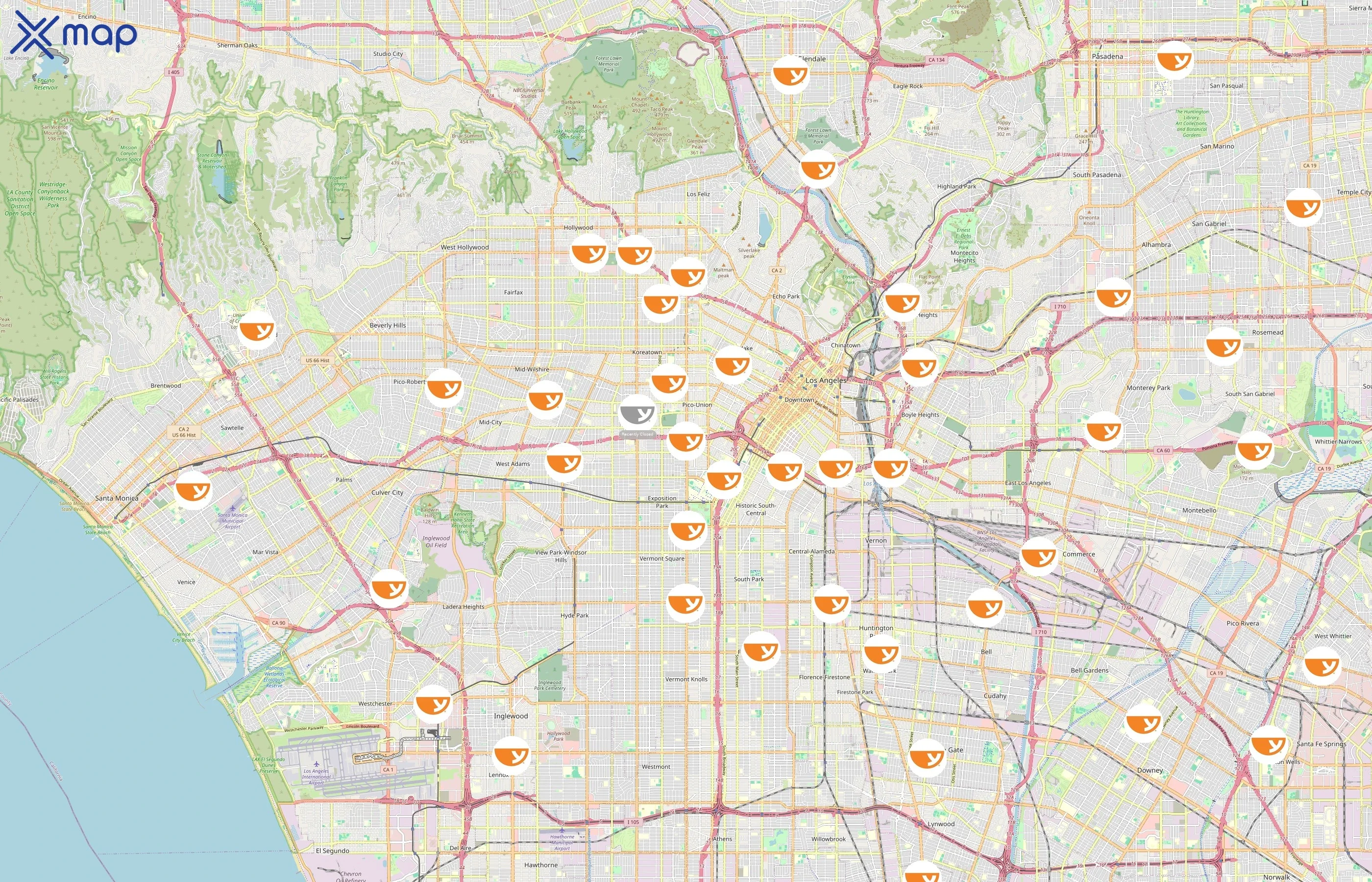 Yoshinoya area coverage