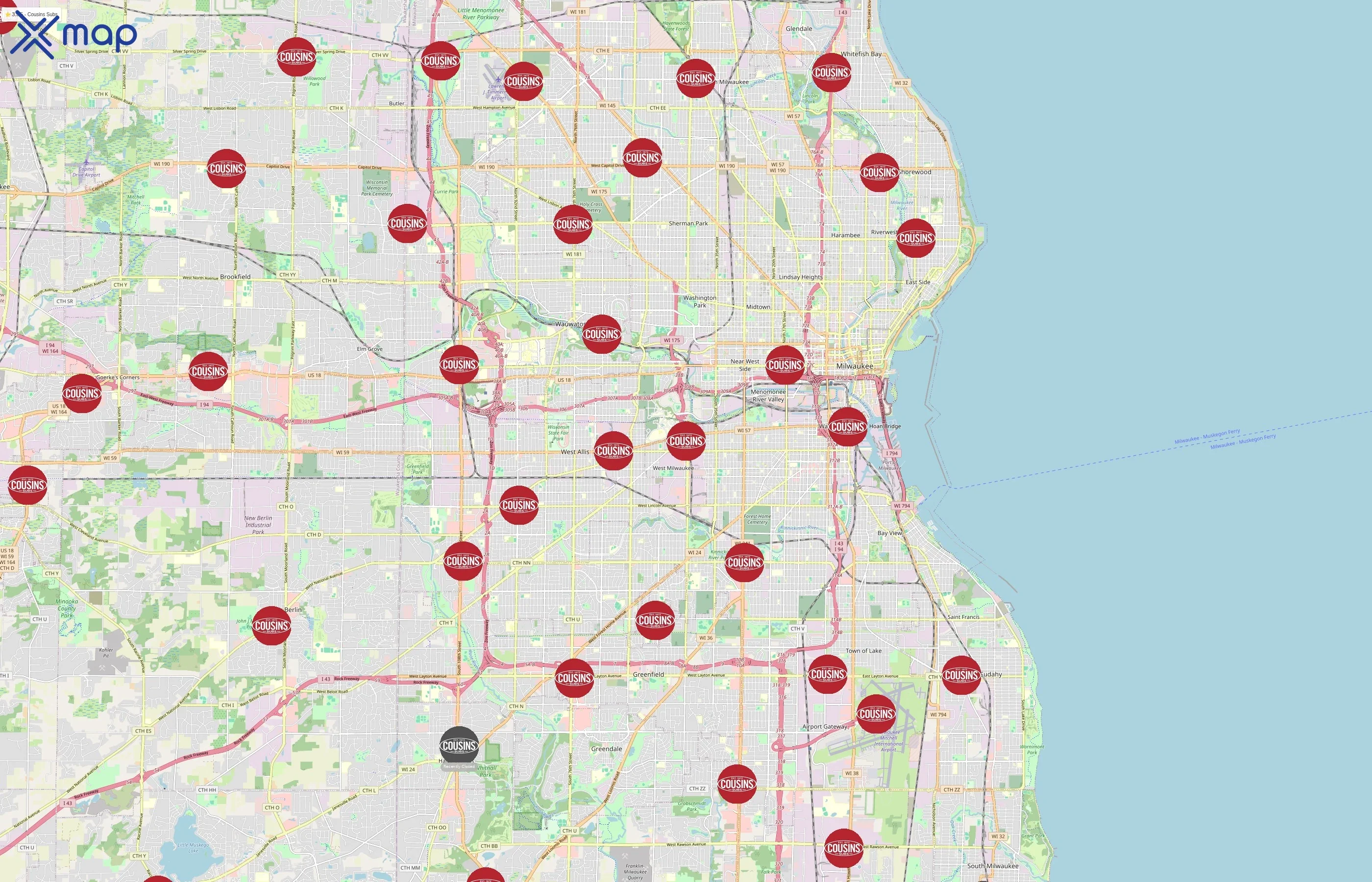 Cousins Subs area coverage