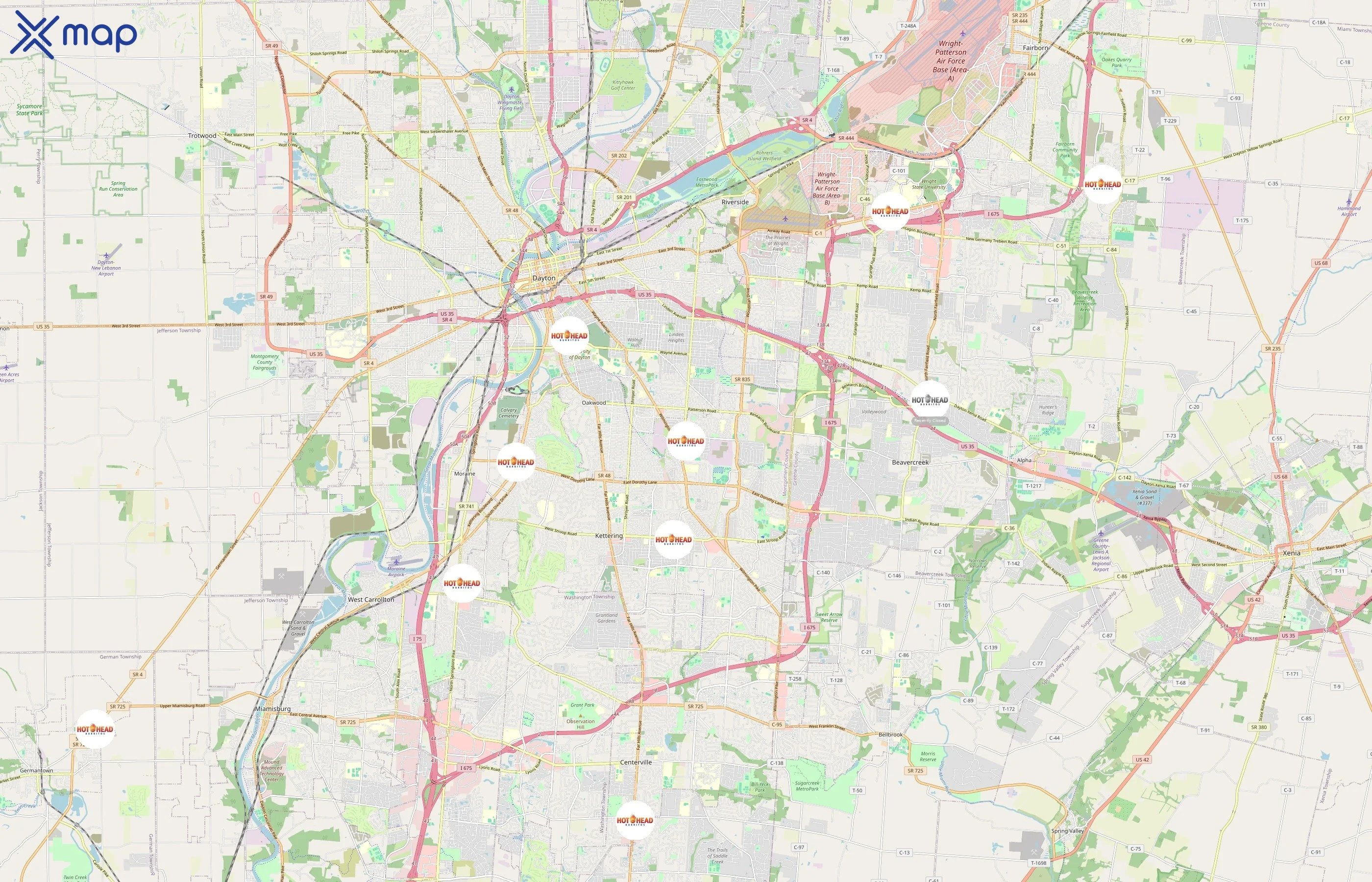 Hot Head Burritos area coverage