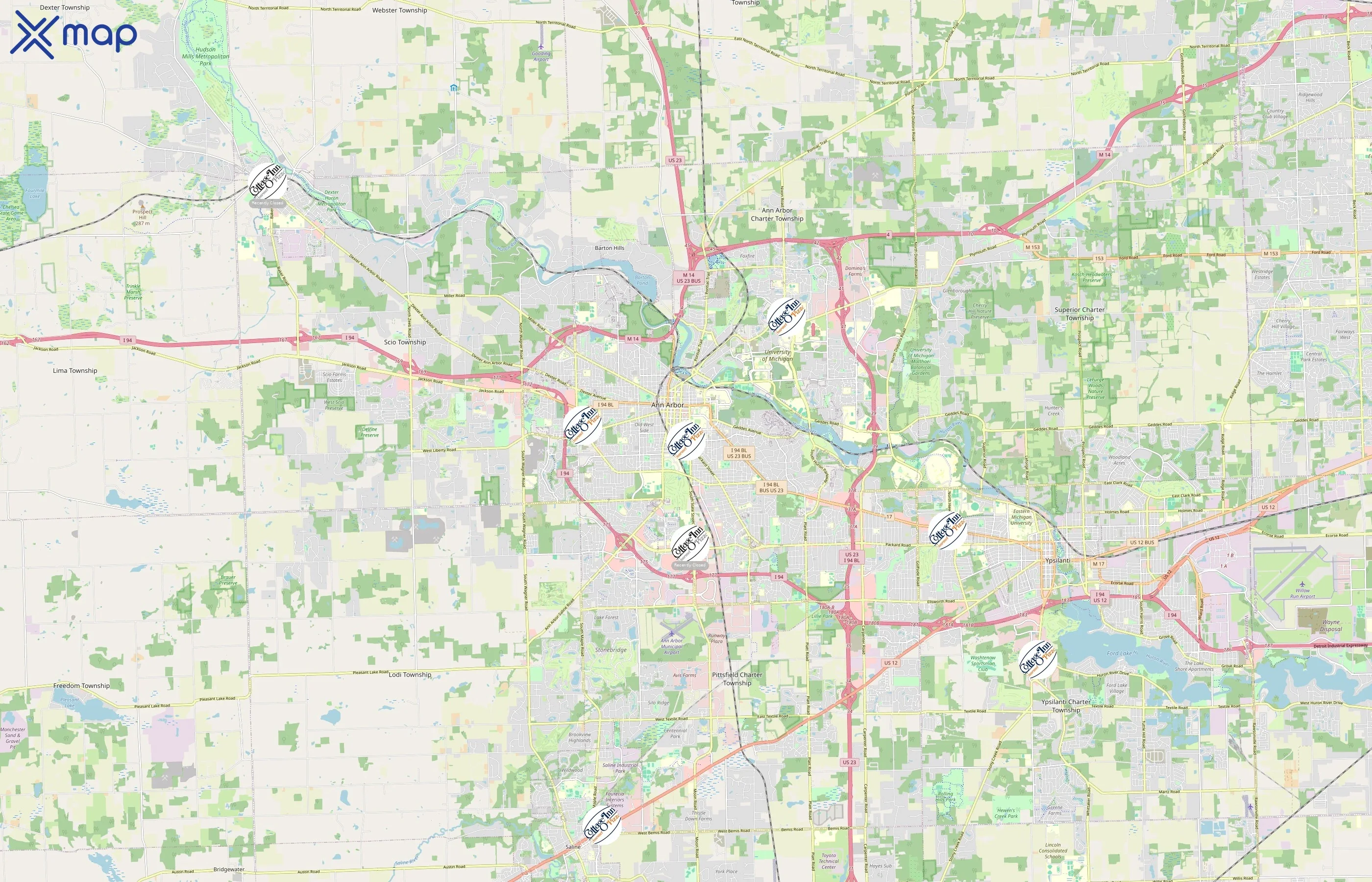 Cottage Inn Pizza area coverage