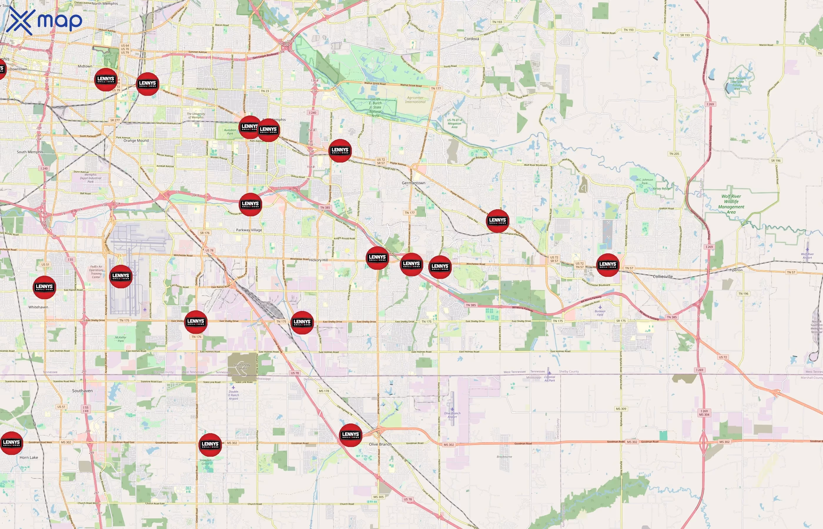 Lennys Grill & Subs area coverage