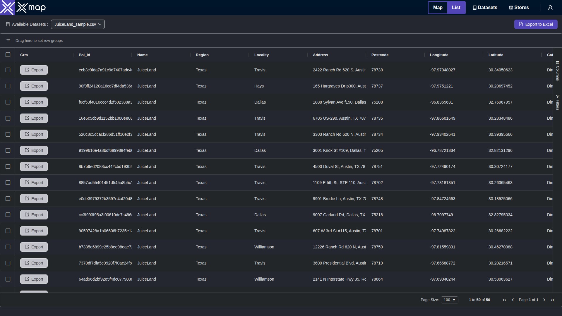 JuiceLand data table