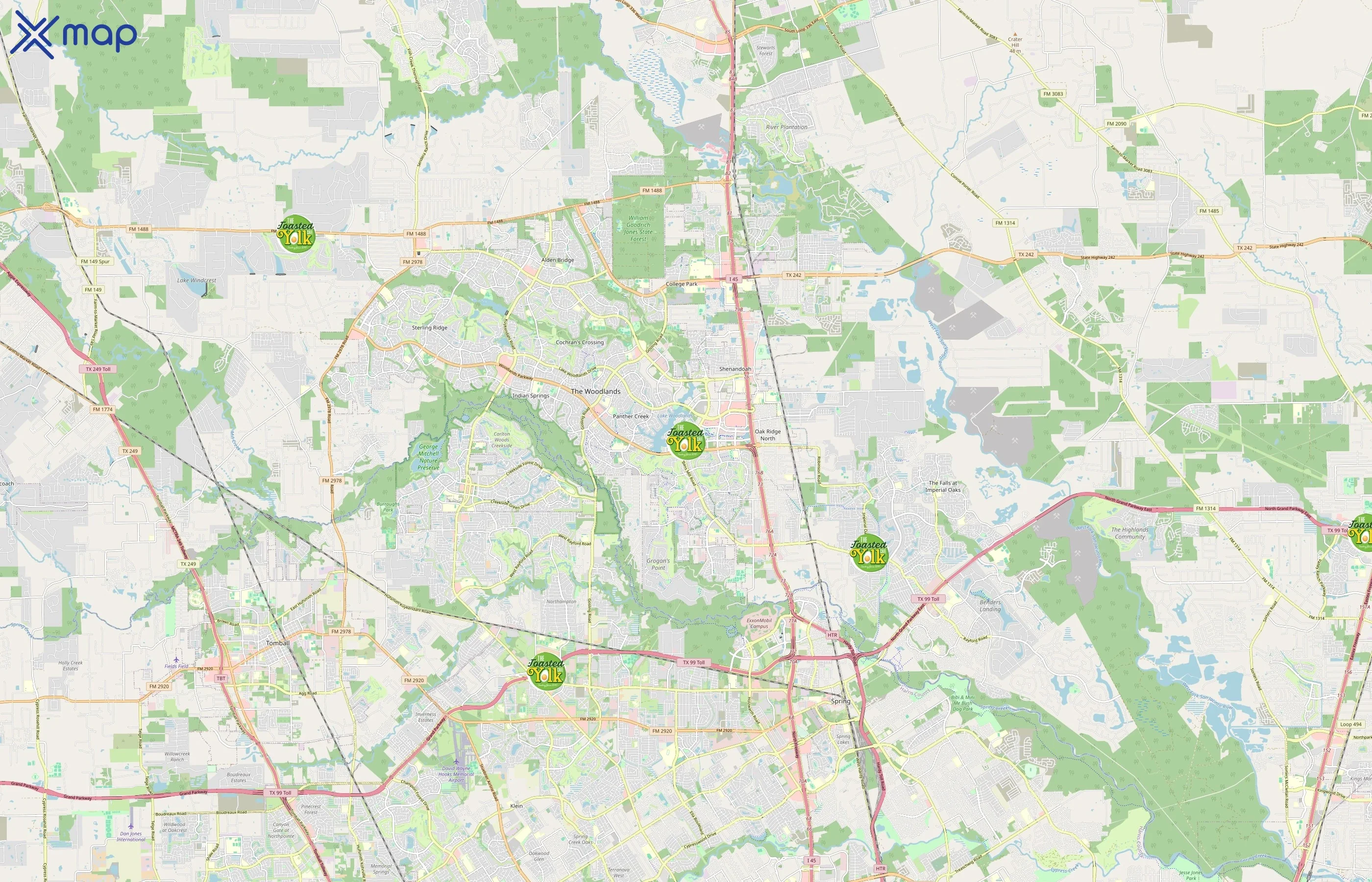 The Toasted Yolk Cafe area coverage