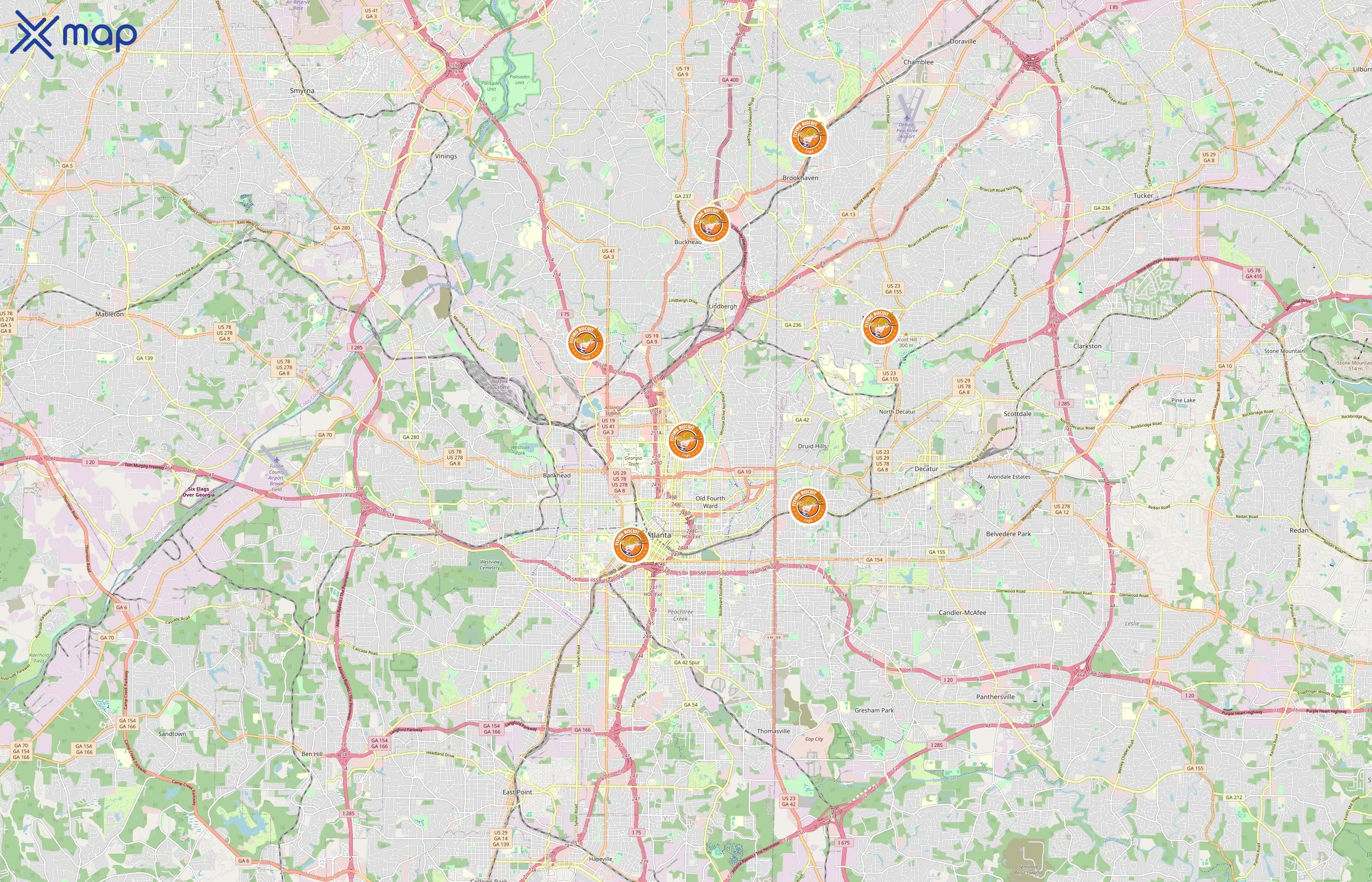 The Flying Biscuit Cafe area coverage