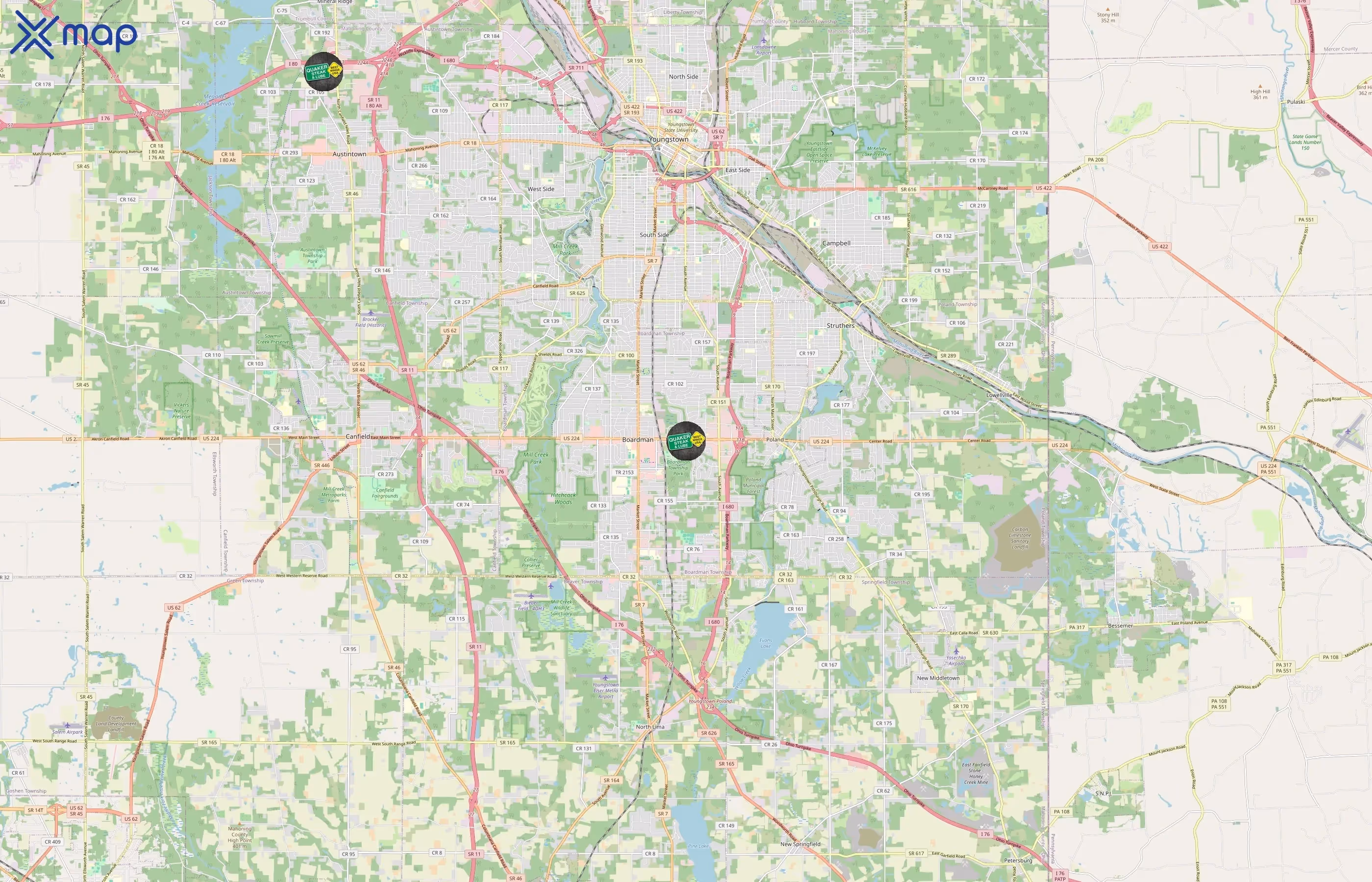 Quaker Steak & Lube area coverage