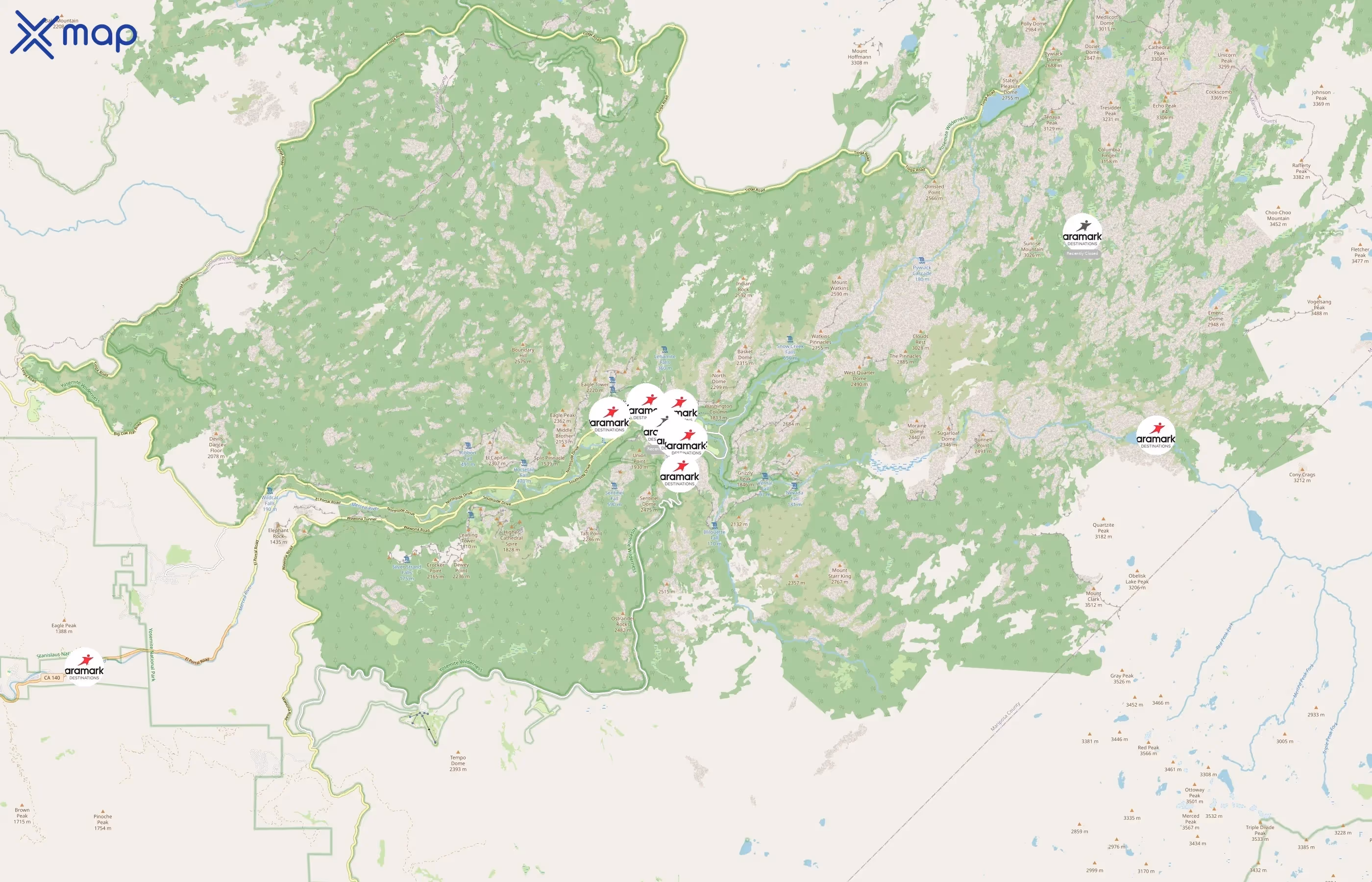 Yosemite National Park area coverage