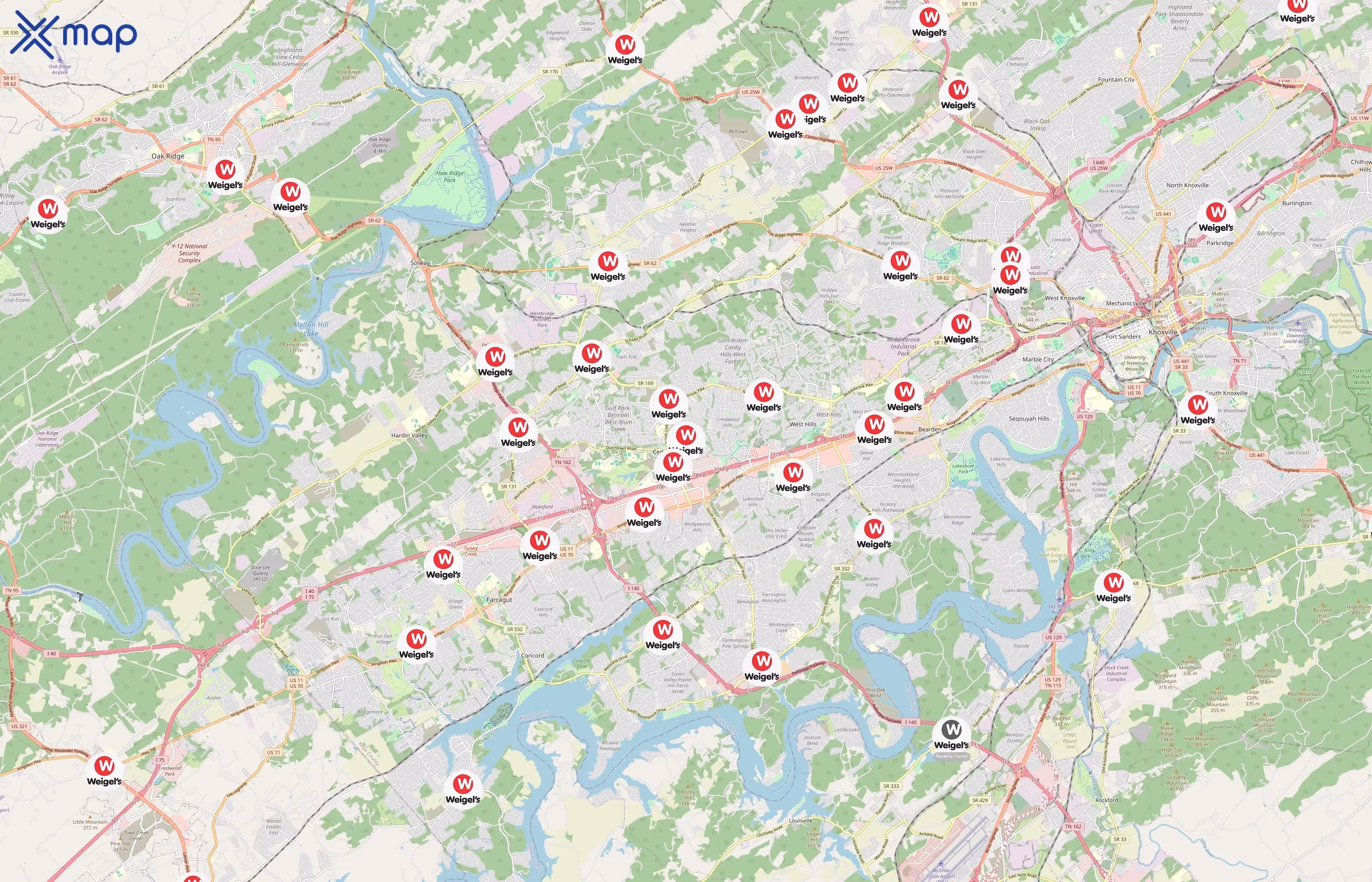 Weigel's area coverage