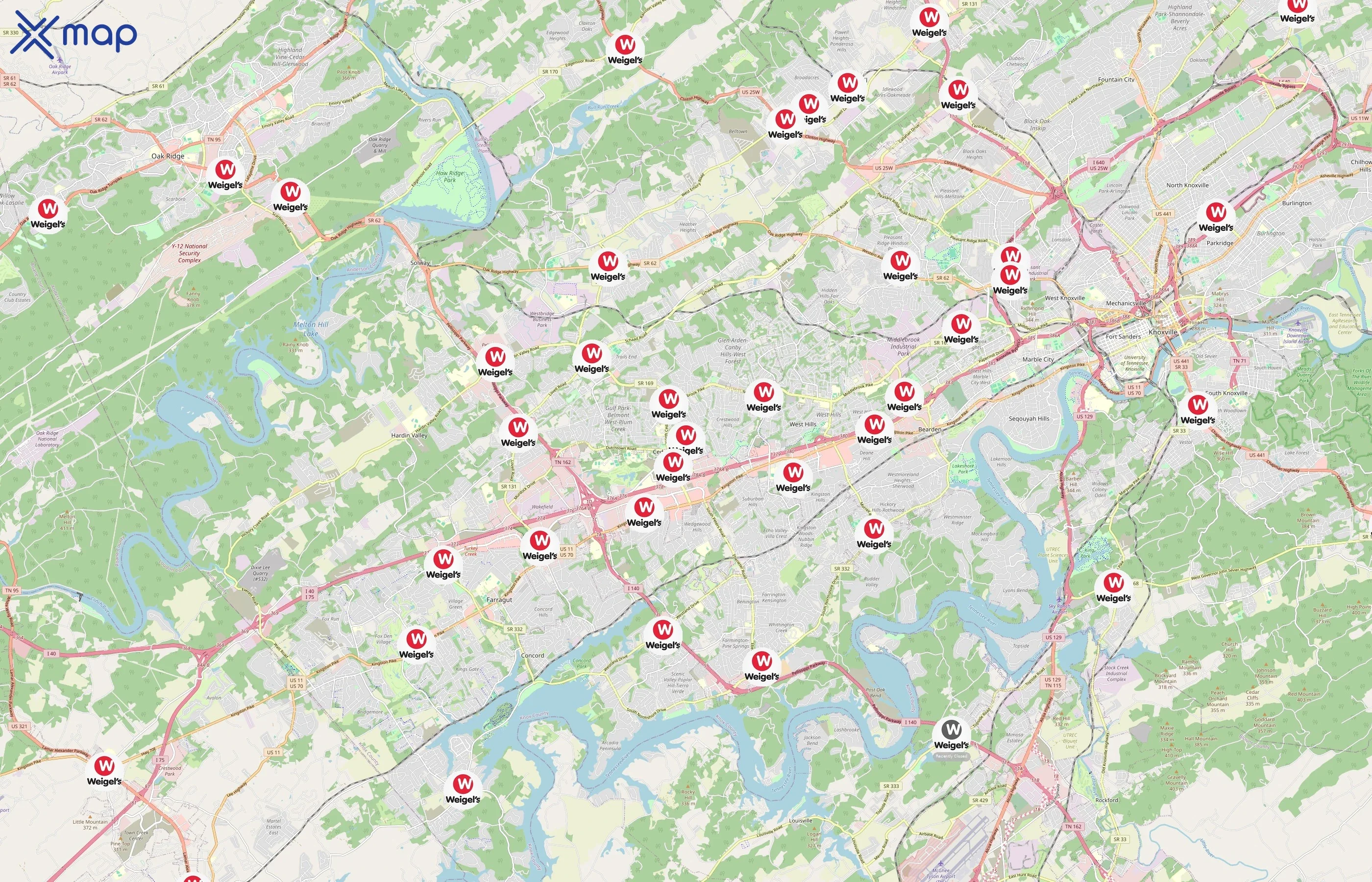 Weigel's area coverage