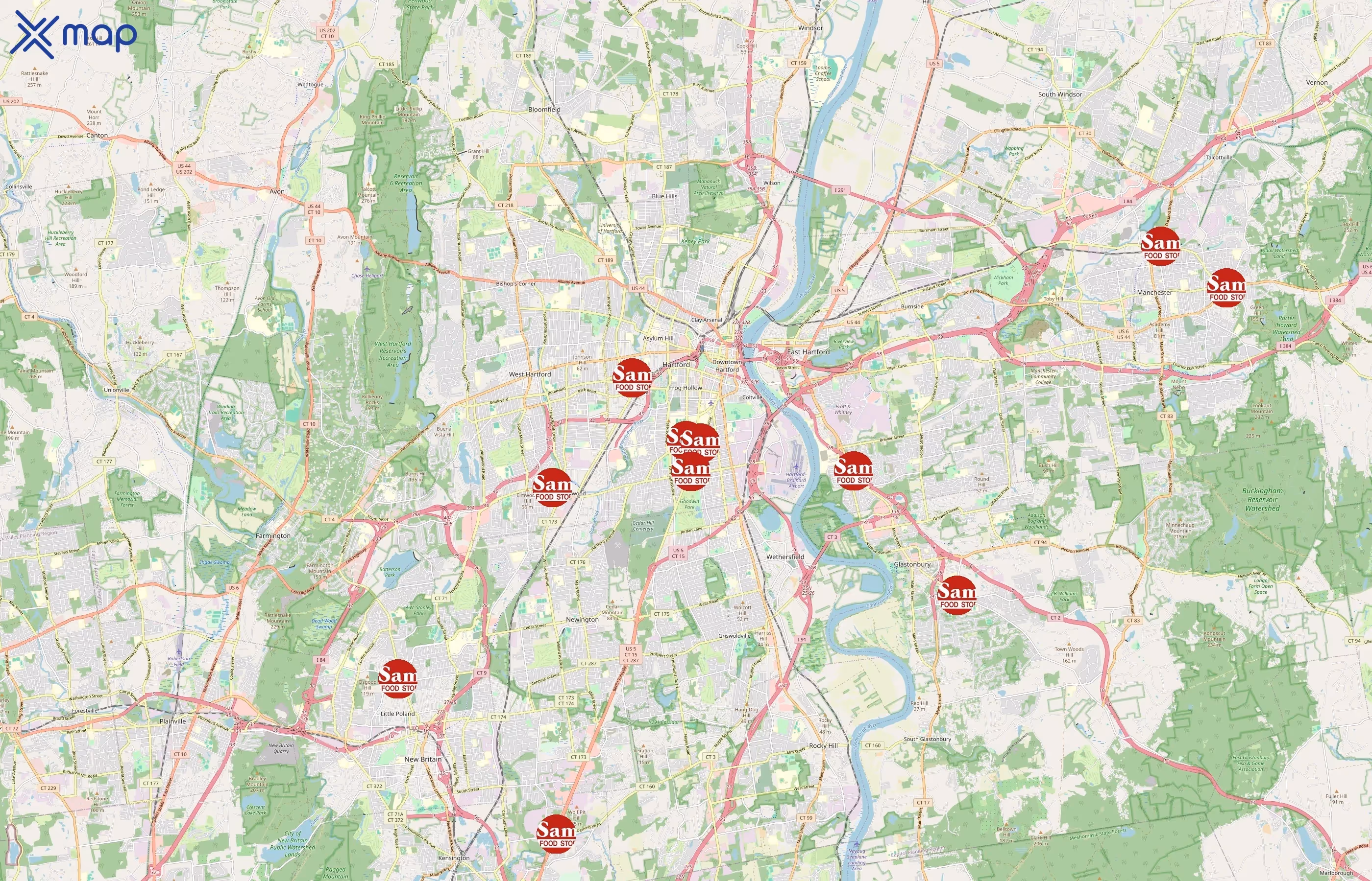 Sam's Food Stores area coverage