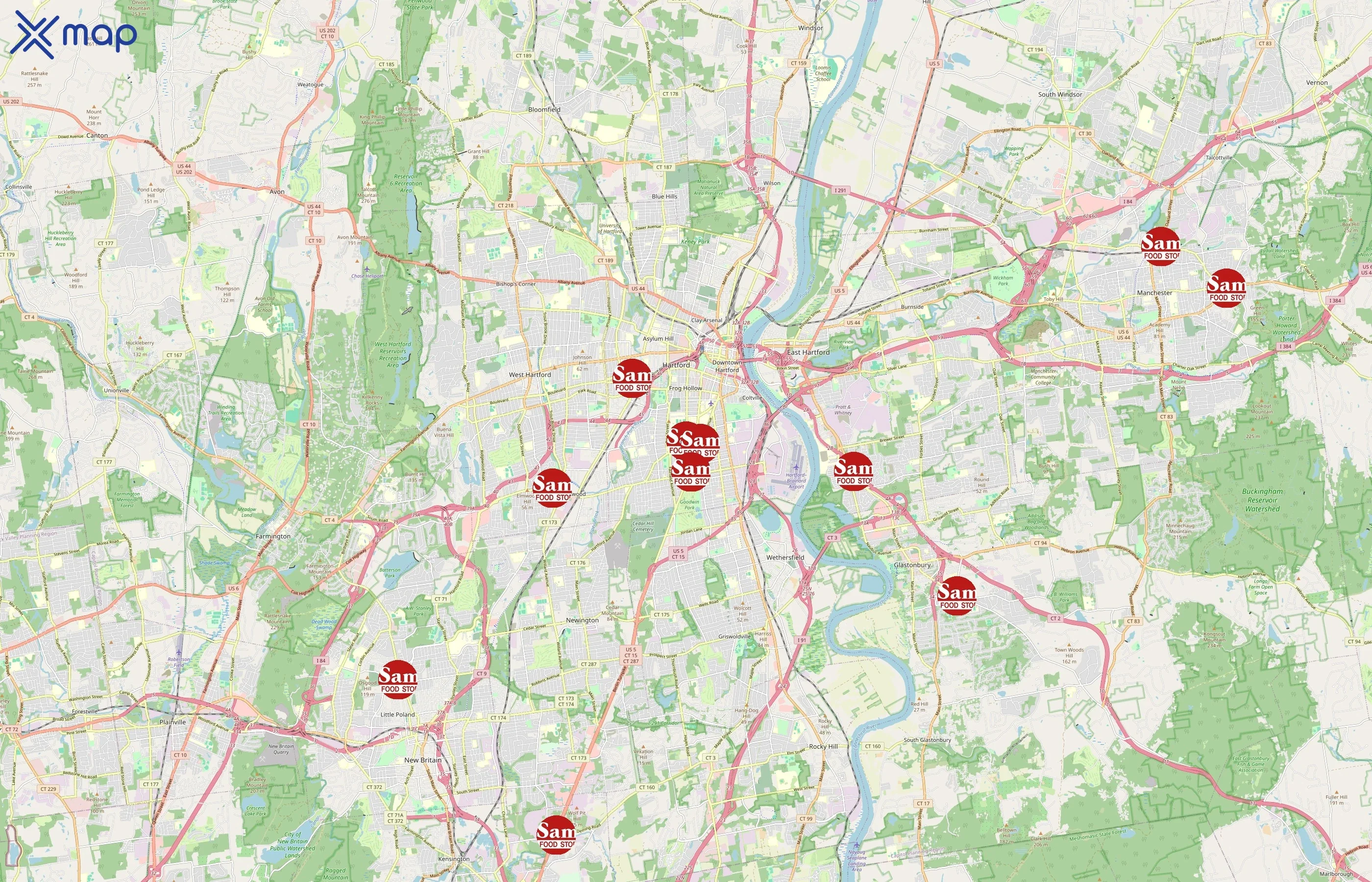 Sam's Food Stores area coverage
