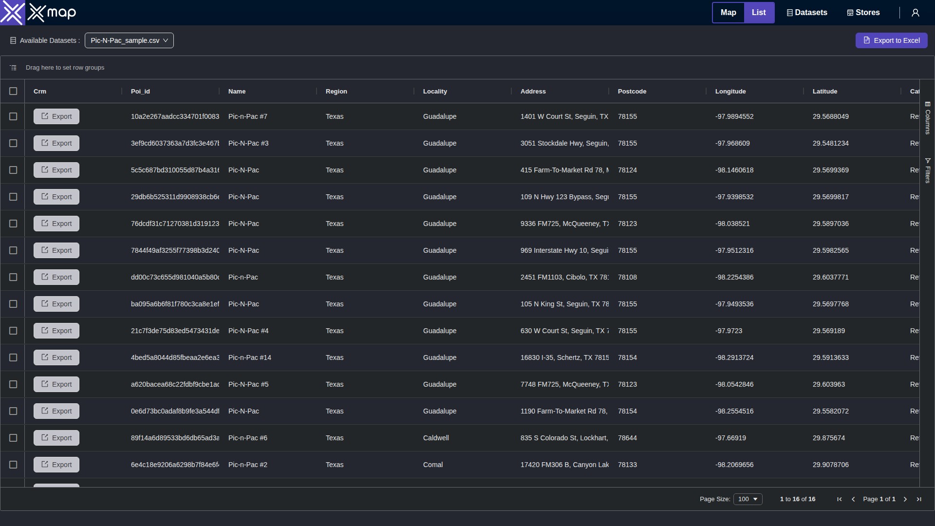 Pic-N-Pac data table