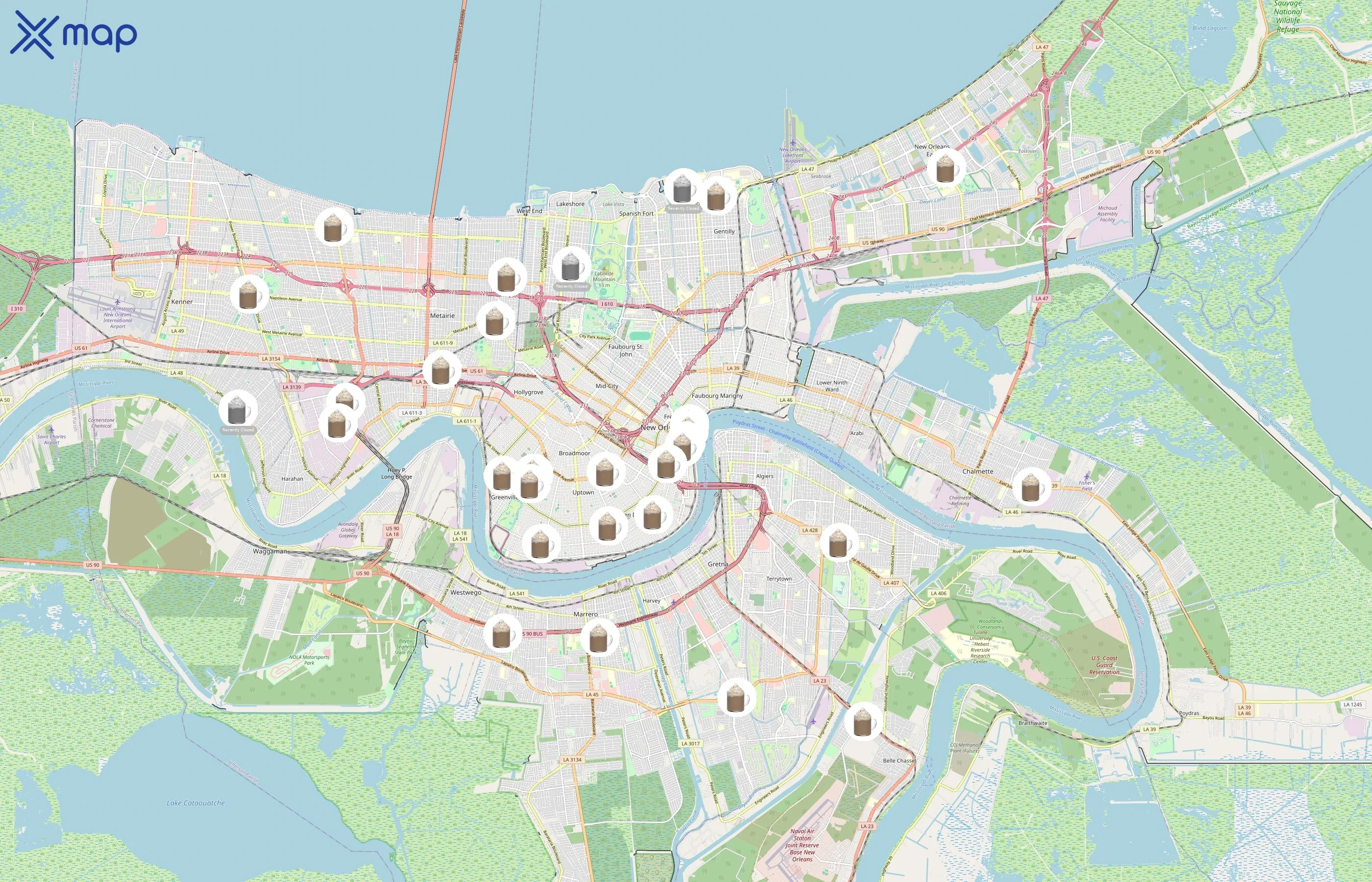 PJ's Coffee area coverage