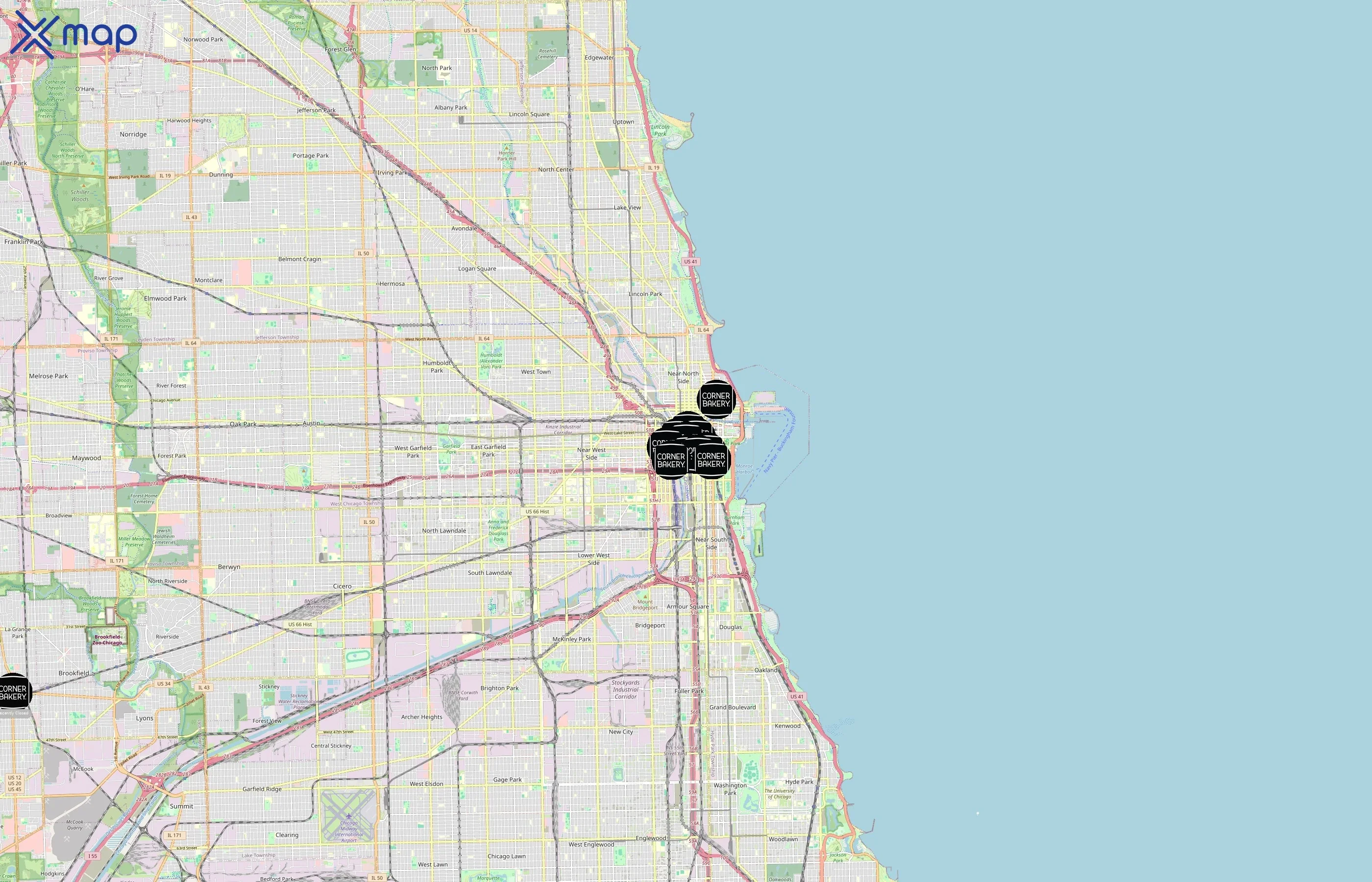 Corner Bakery Cafe area coverage