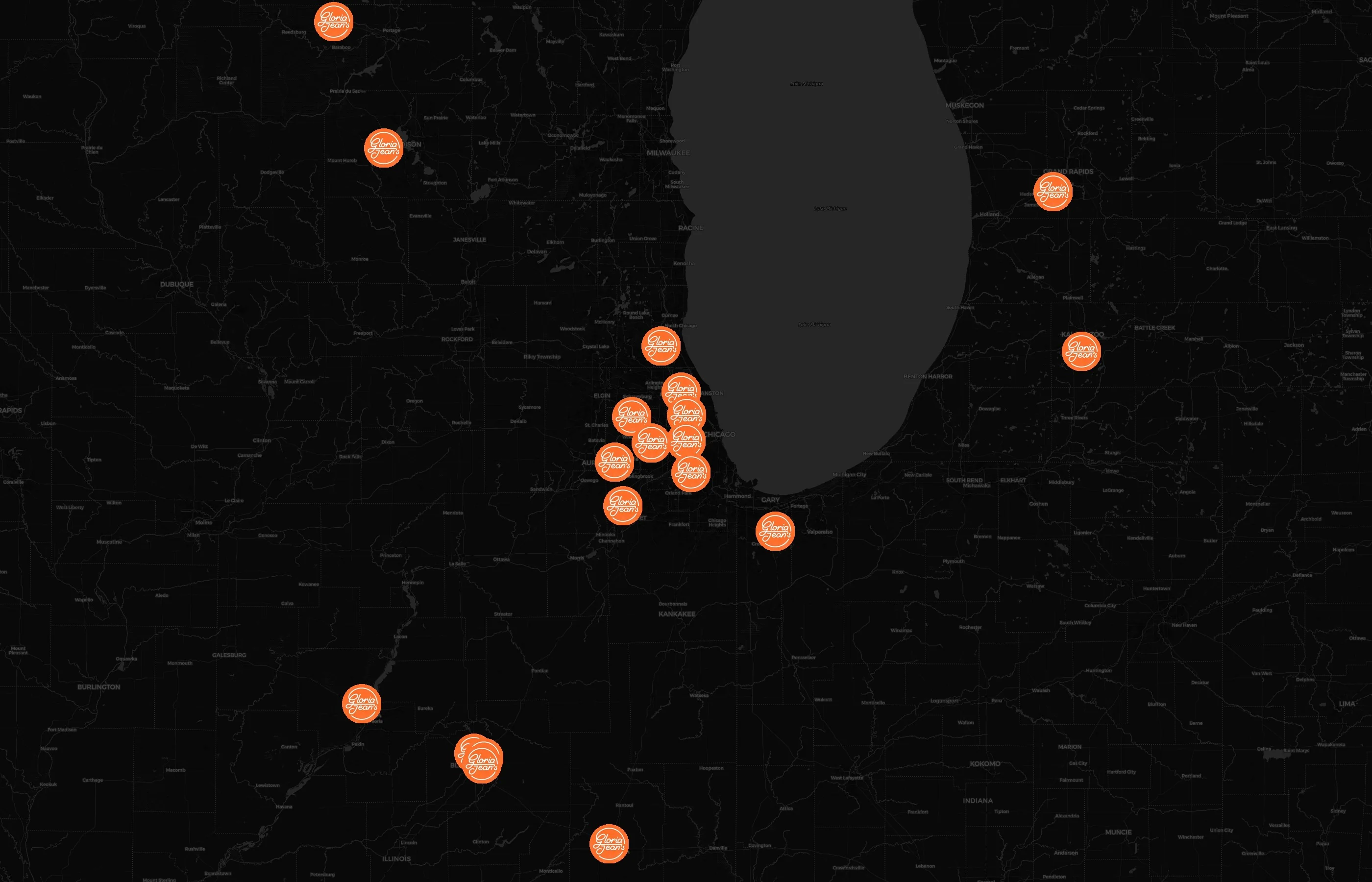 Gloria Jean's Coffees city distribution