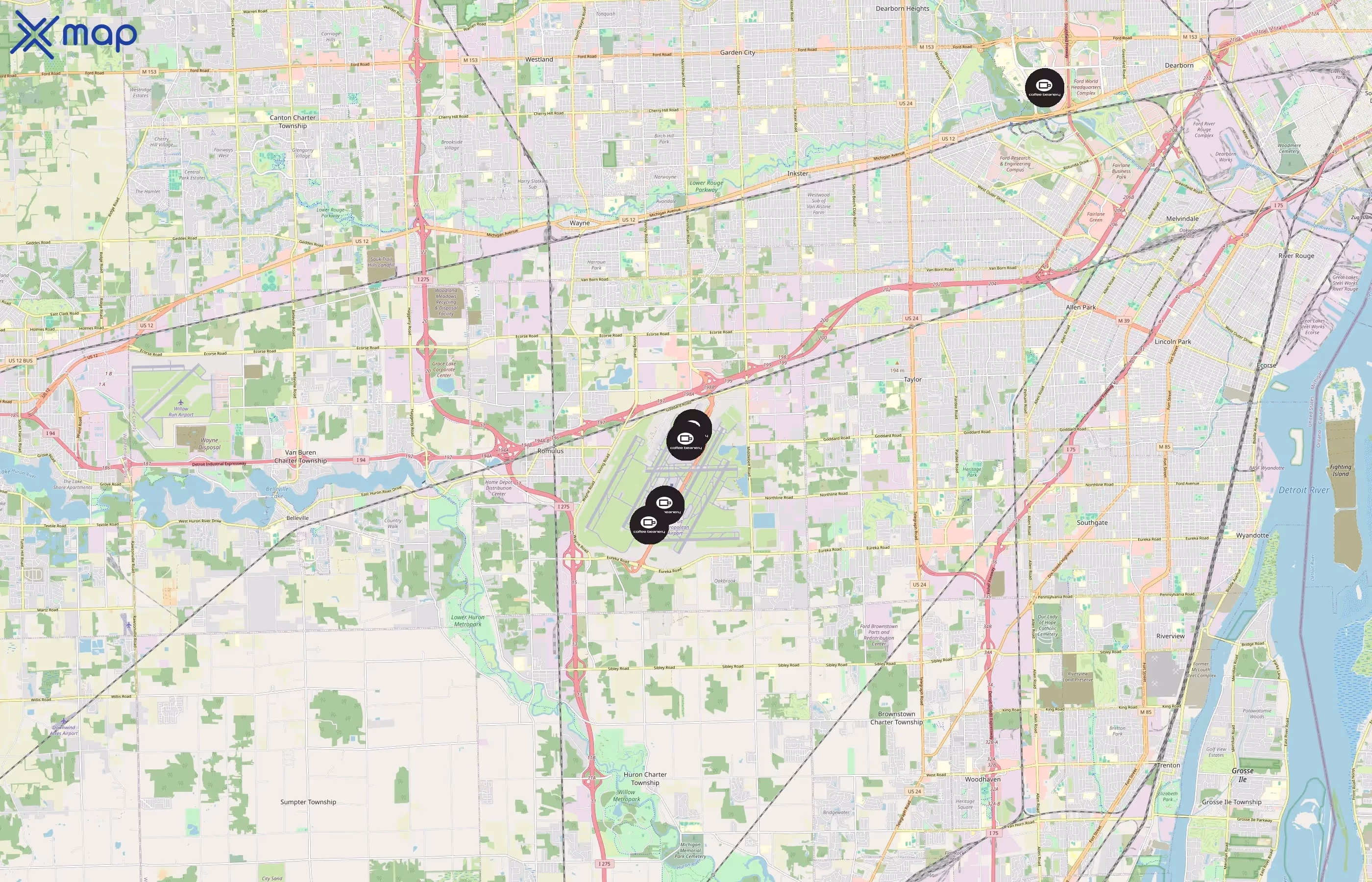 Coffee Beanery area coverage