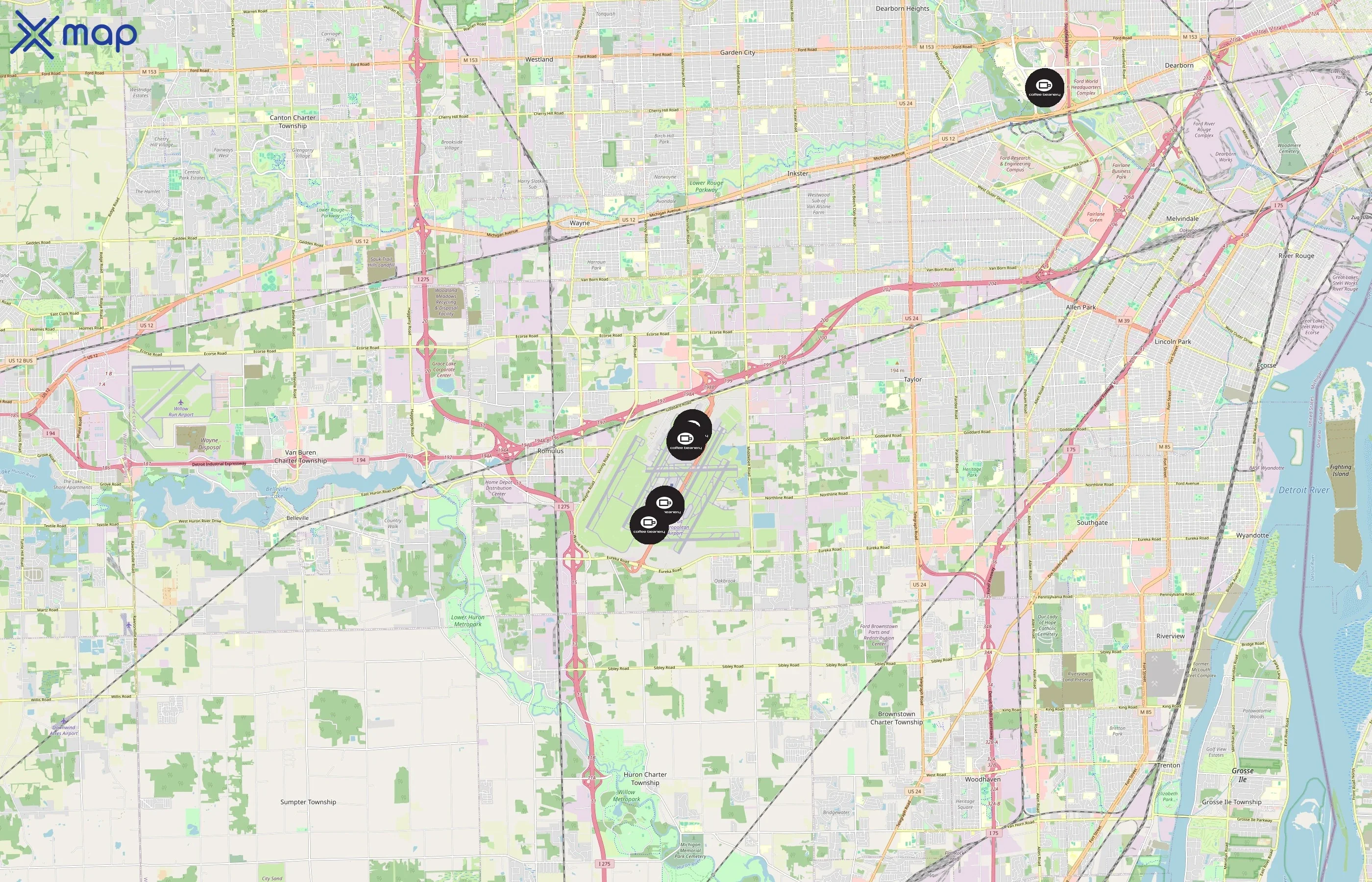 Coffee Beanery area coverage