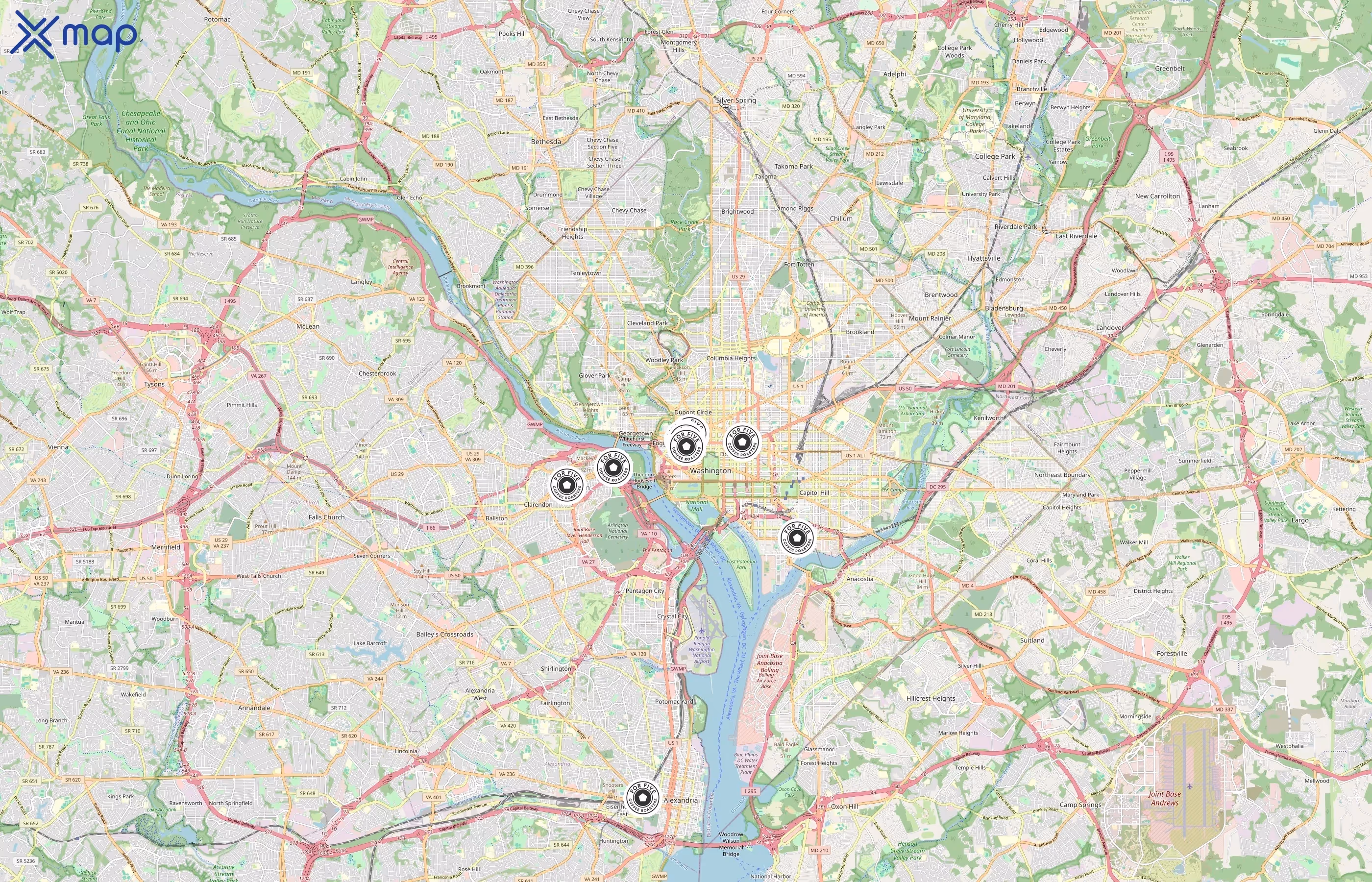 For Five Coffee area coverage