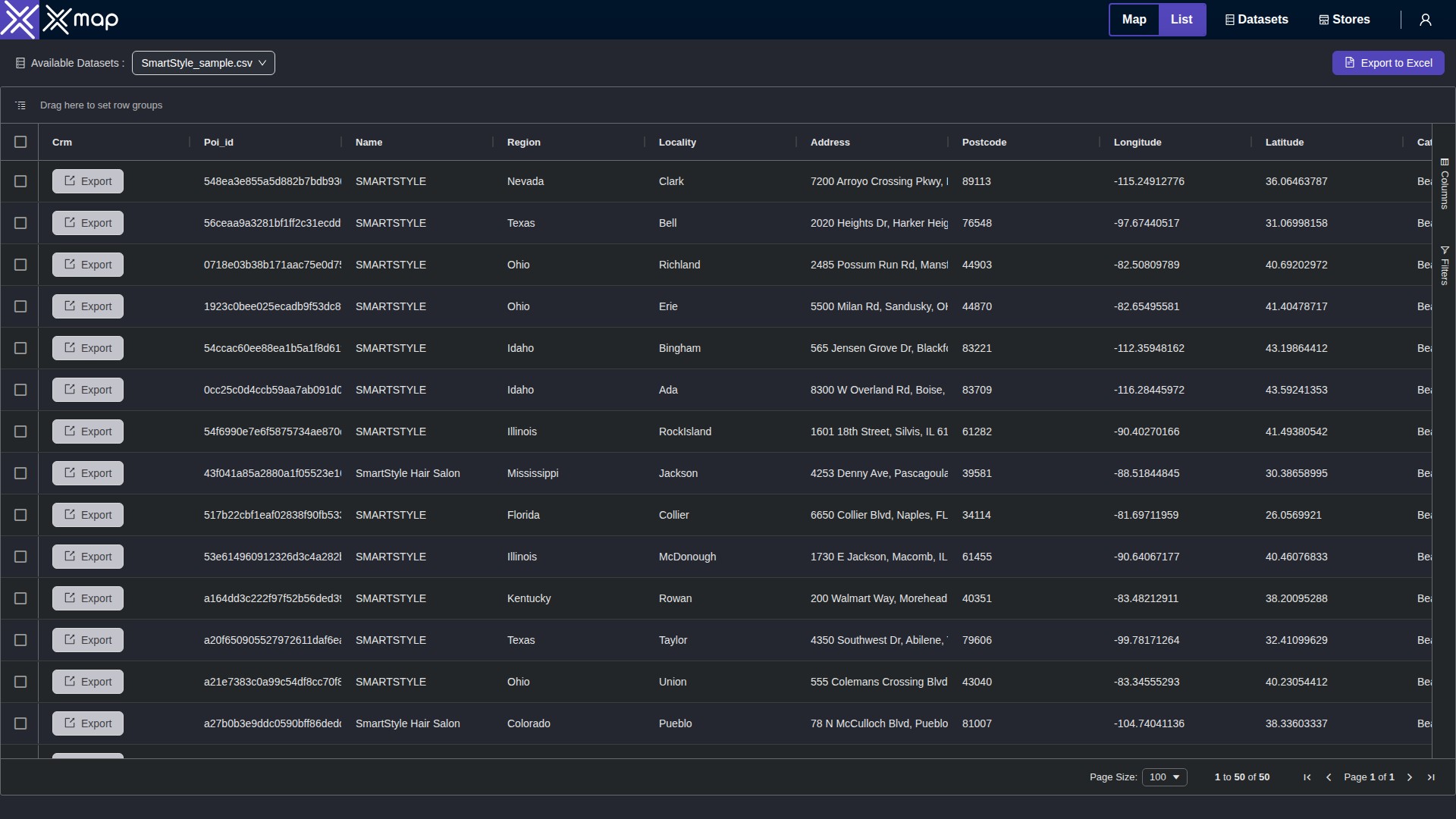 SmartStyle data table