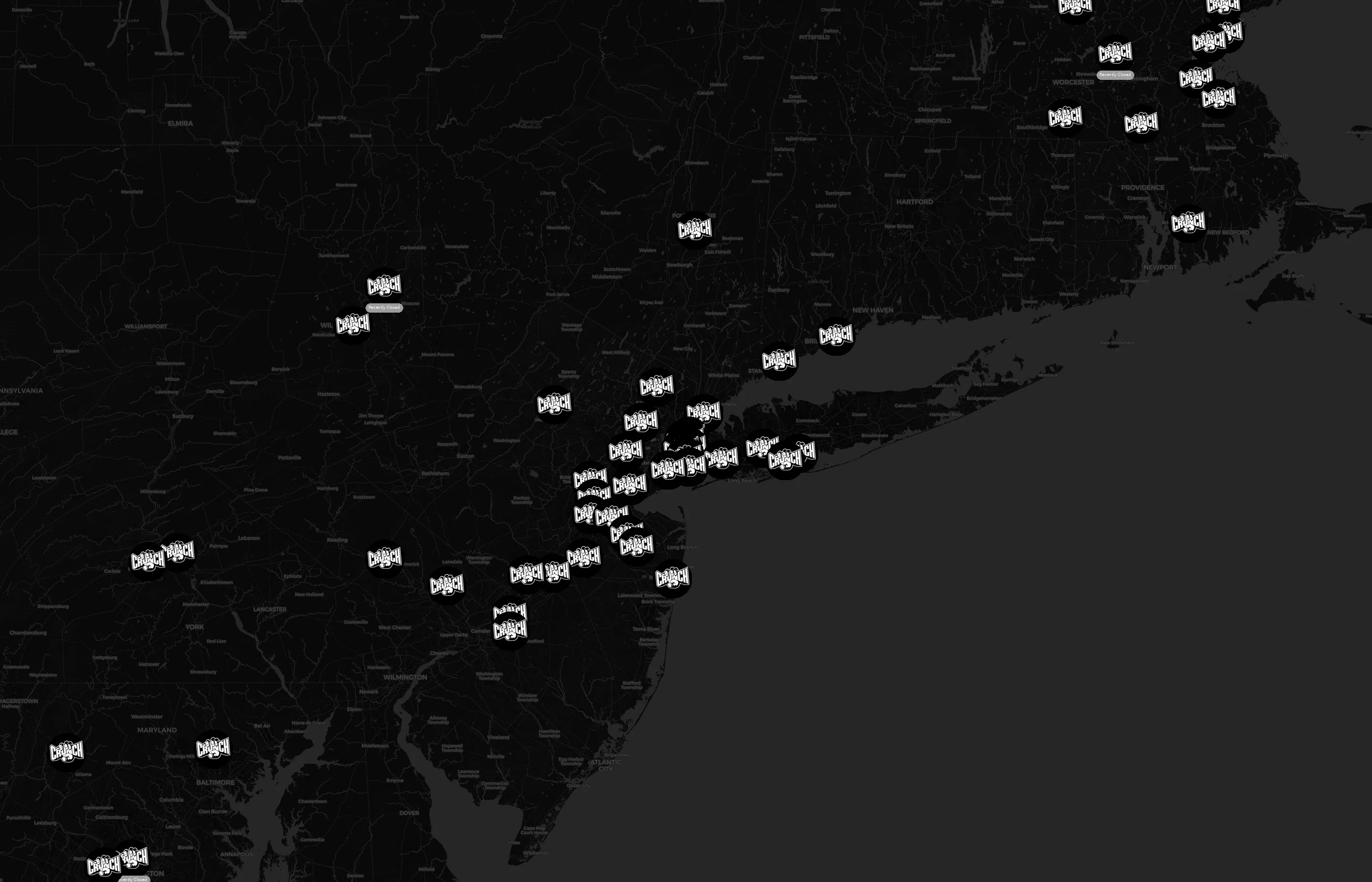 Crunch Fitness city distribution