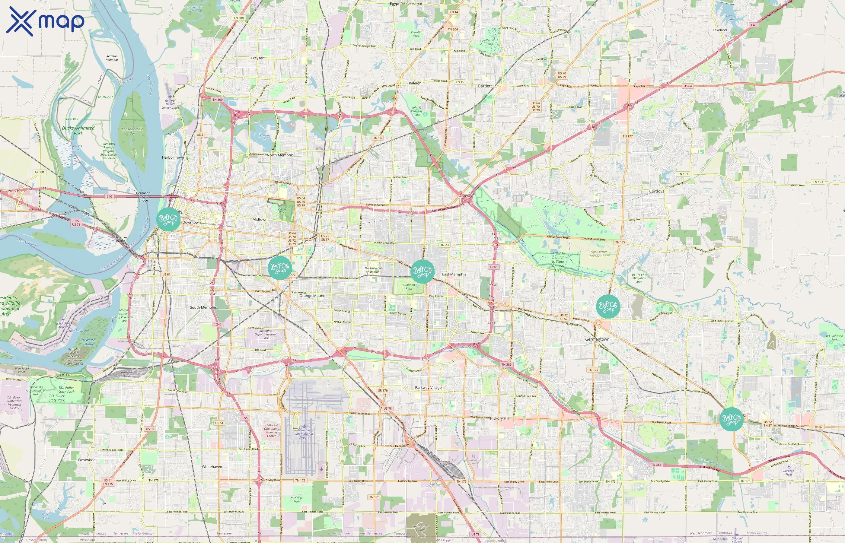 Buff City Soap area coverage