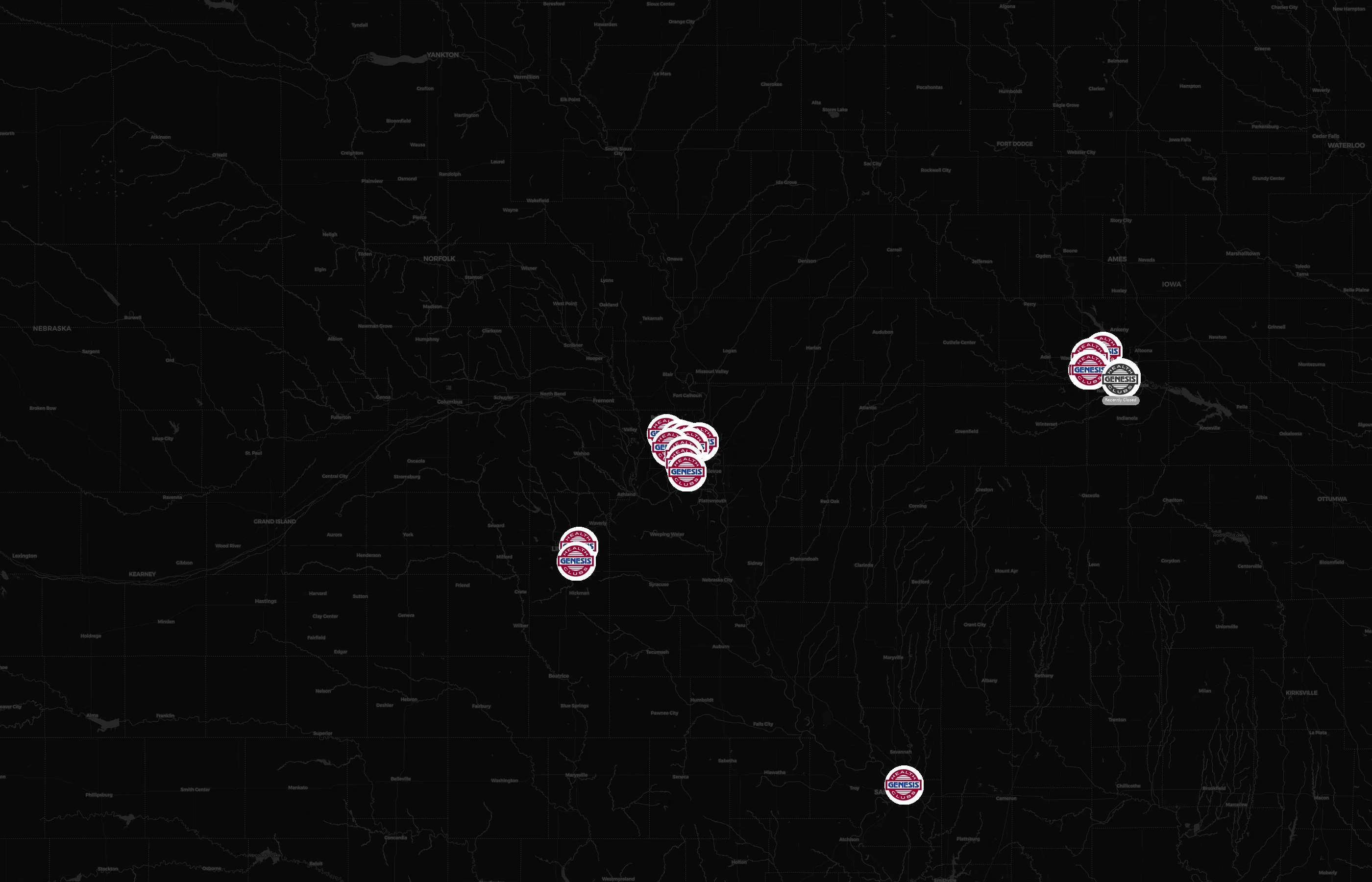 Genesis Health Clubs city distribution