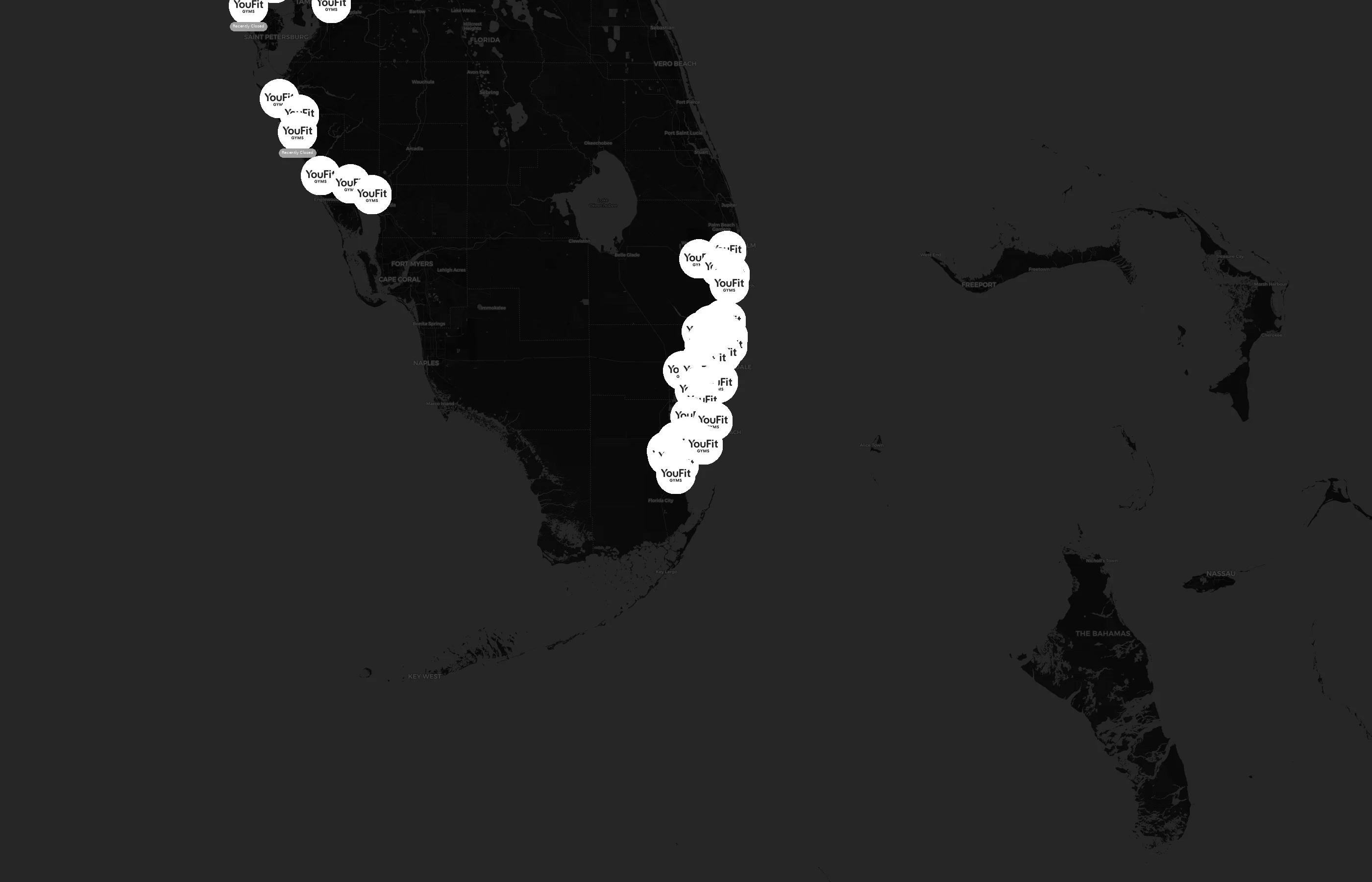 YouFit Gyms city distribution