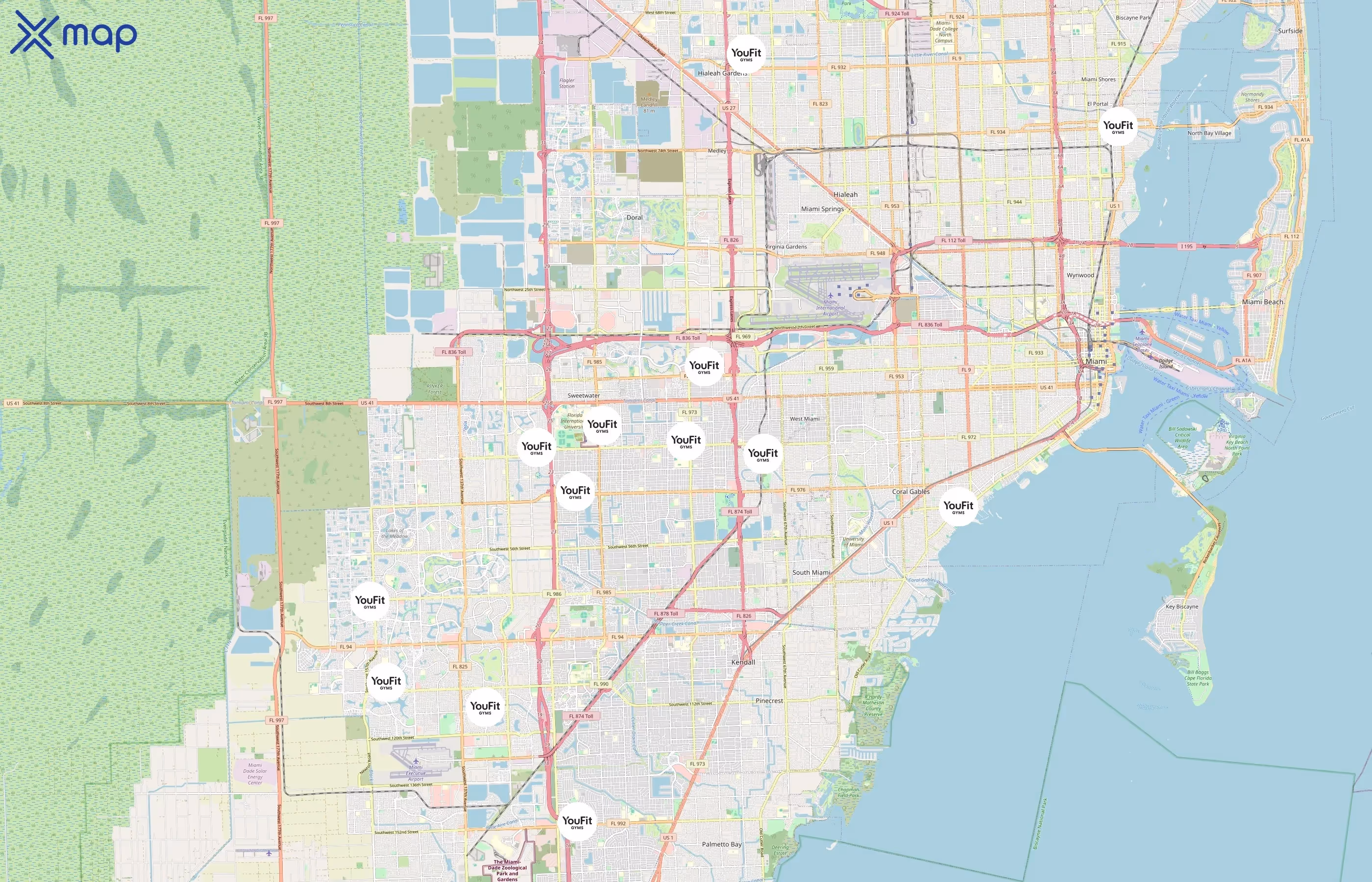 YouFit Gyms area coverage