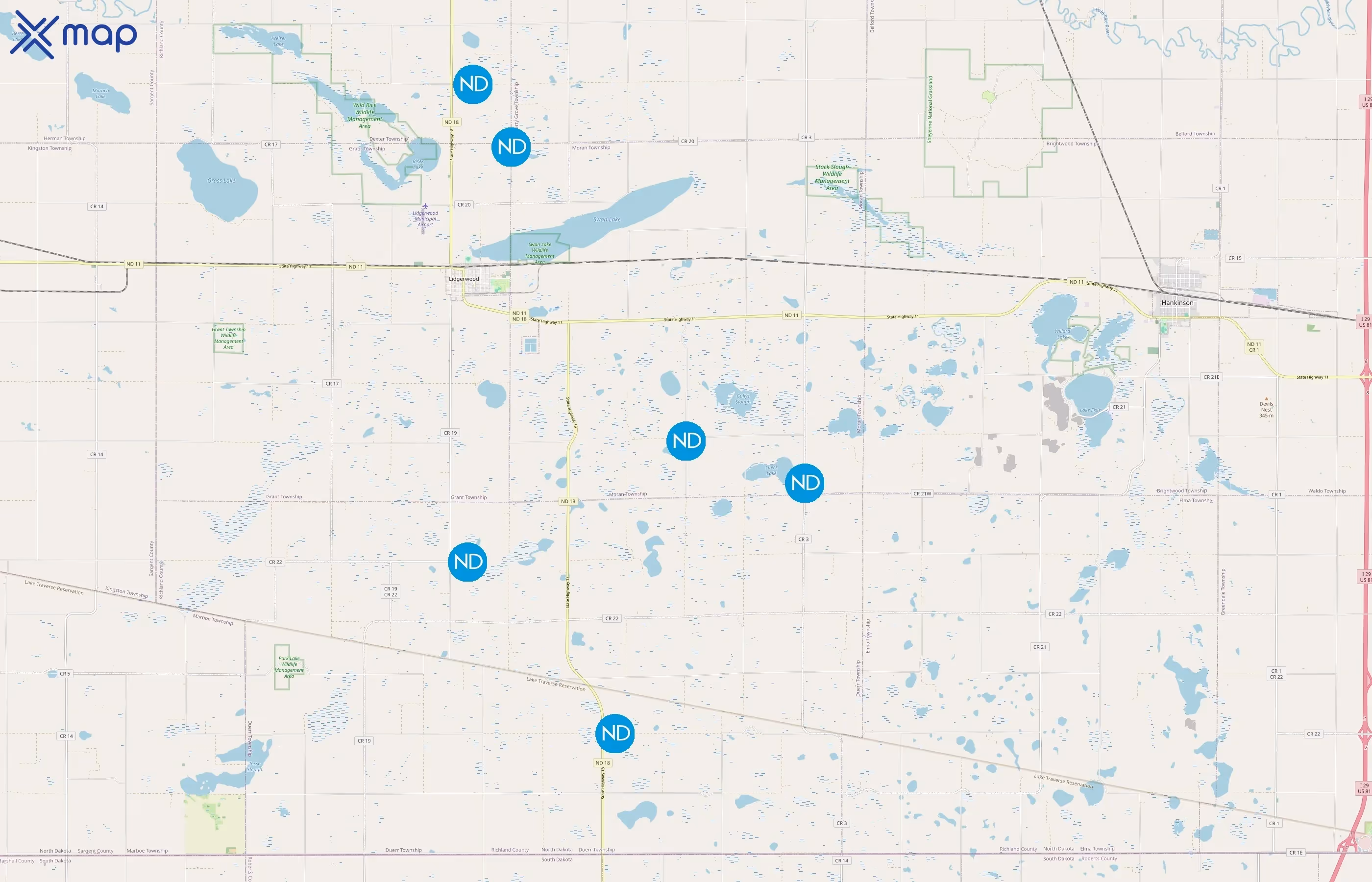 North Dakota Game and Fish Department area coverage