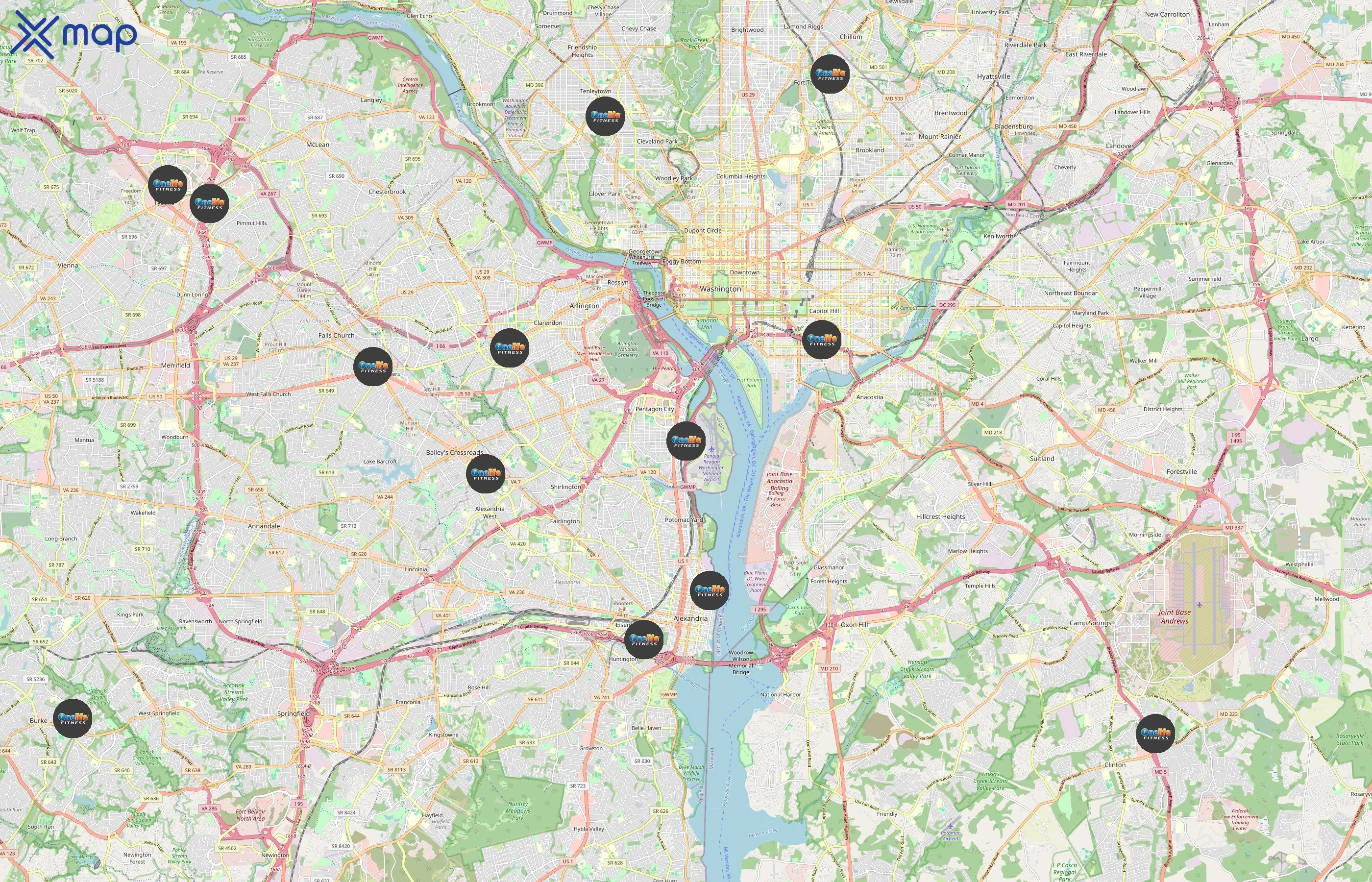 Onelife Fitness area coverage