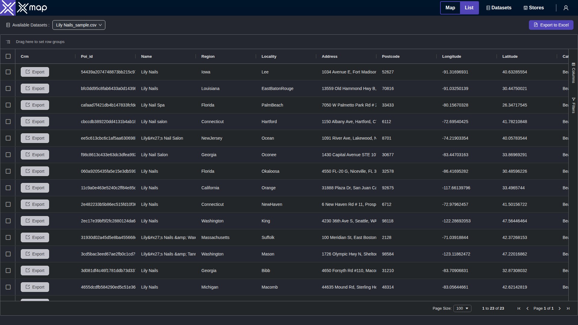 Lily Nails data table