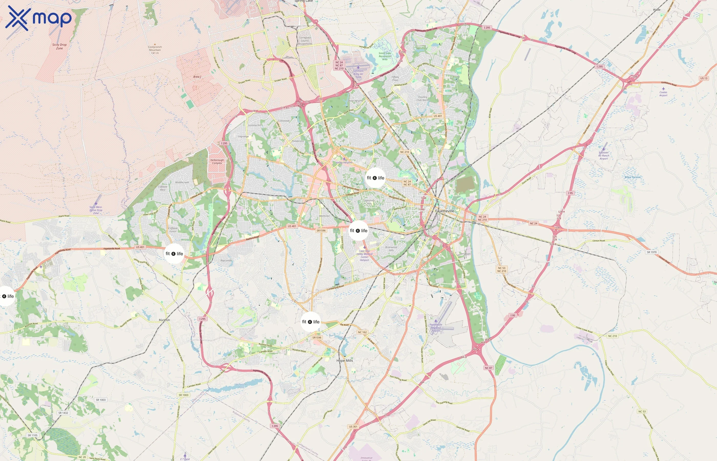 Fit4Life Health Clubs area coverage